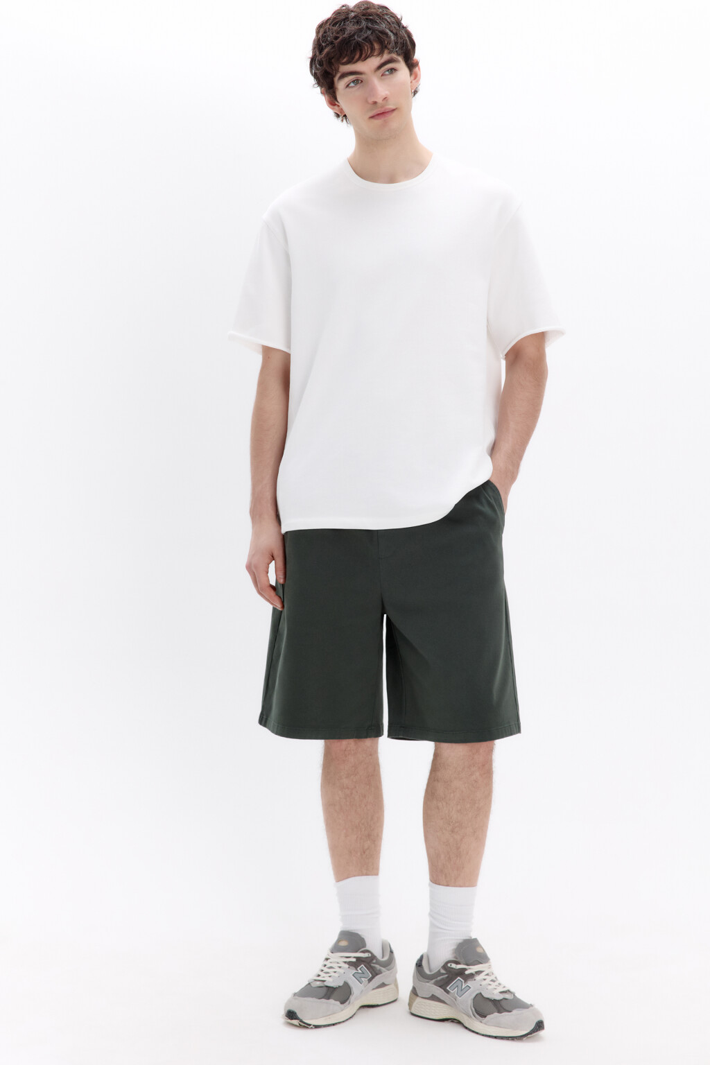 Шорты трикотажные из хлопкового футера - цвет зеленый - 1