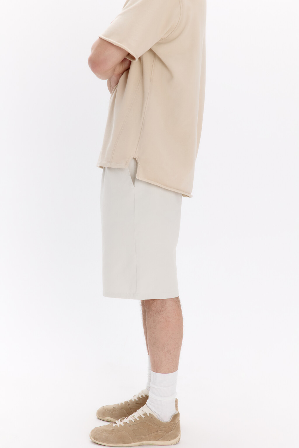 Шорты трикотажные из хлопкового футера - цвет бежевый - 2