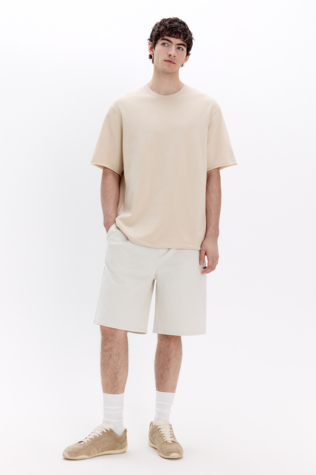 Шорты трикотажные из хлопкового футера - цвет бежевый - 5