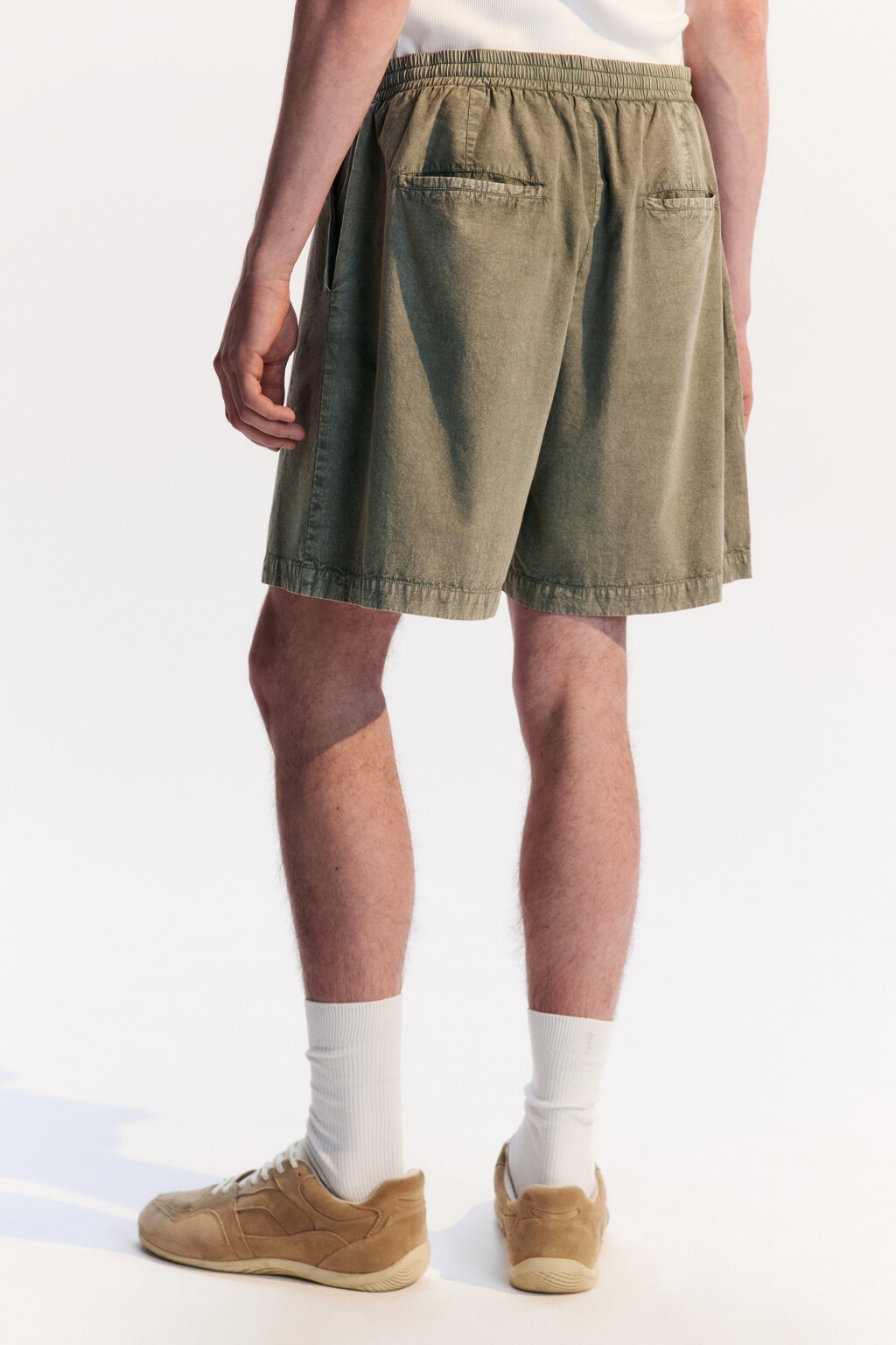 Шорты хлопковые с вареным эффектом - цвет зеленый - 4