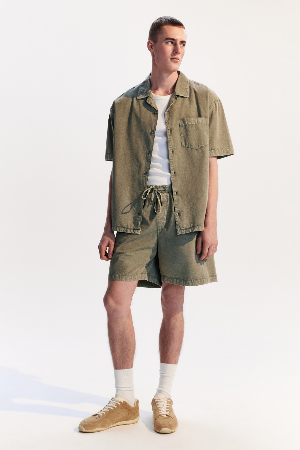 Шорты хлопковые с вареным эффектом - цвет зеленый - 5