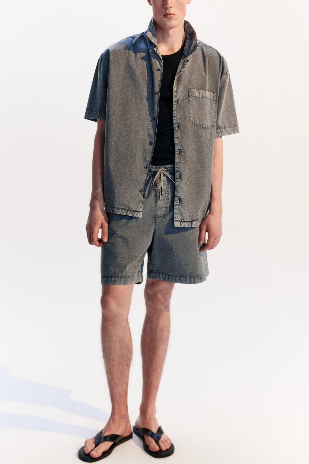 Шорты хлопковые с вареным эффектом - цвет серый - 1