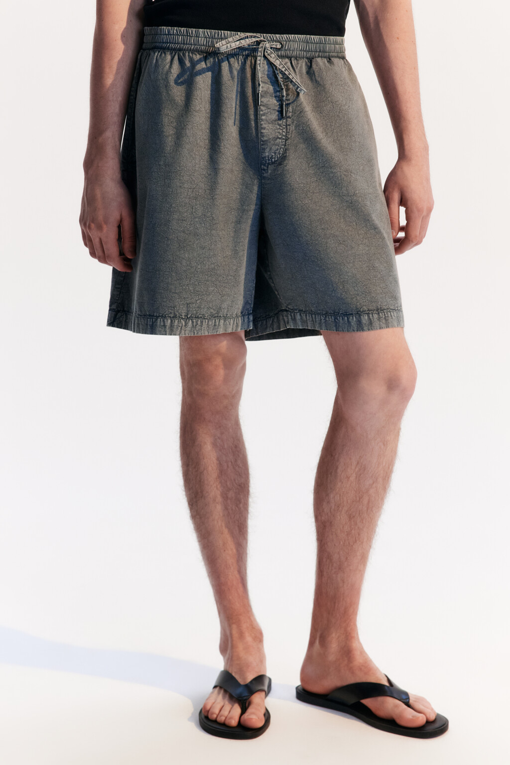 Шорты хлопковые с вареным эффектом - цвет серый - 2