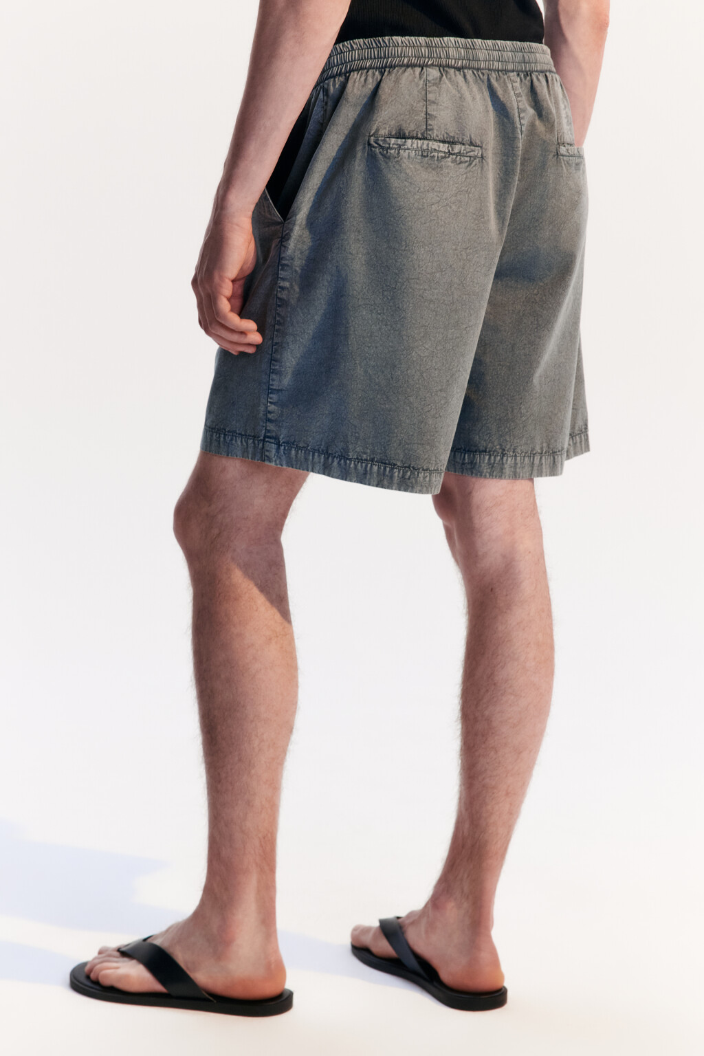 Шорты хлопковые с вареным эффектом - цвет серый - 3