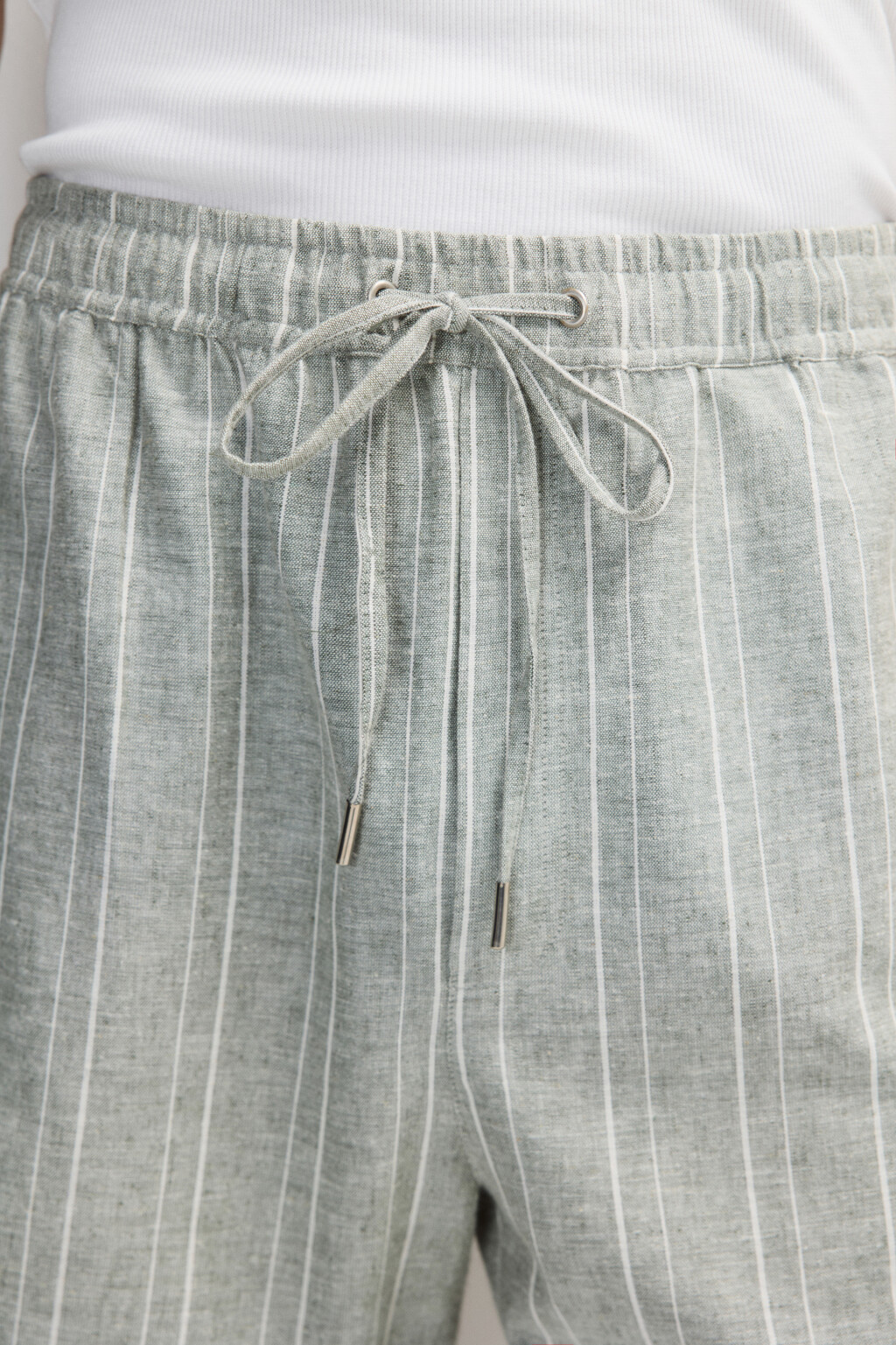 Шорты льняные в полоску - цвет зеленый - 5