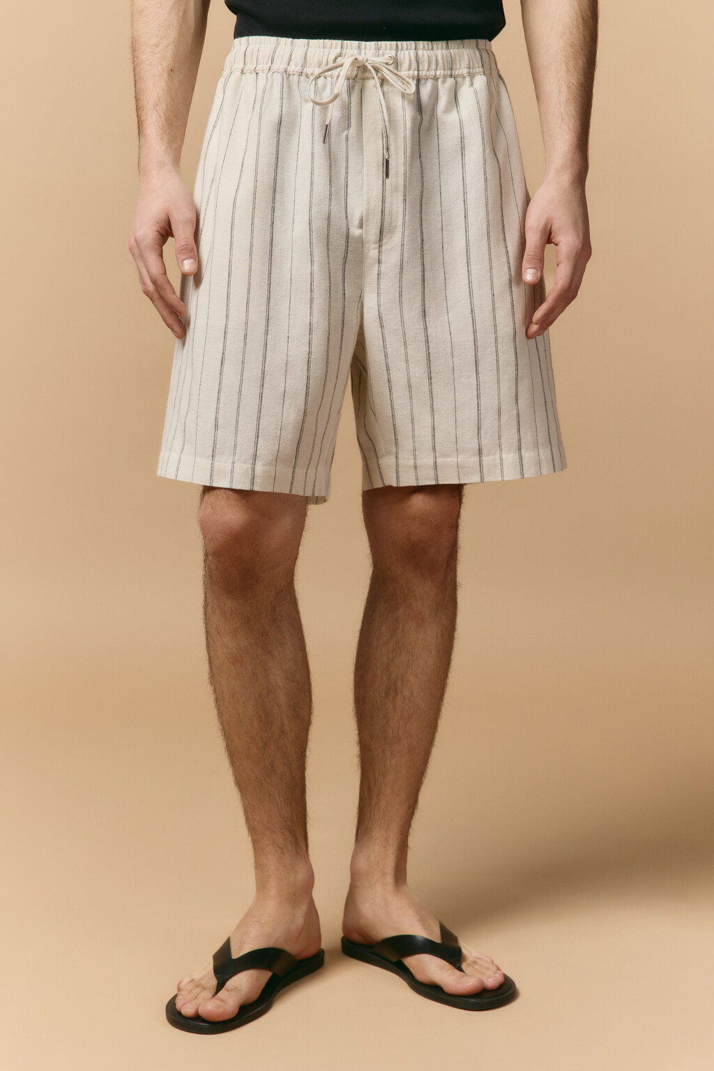 Шорты льняные в полоску - цвет белый - 2