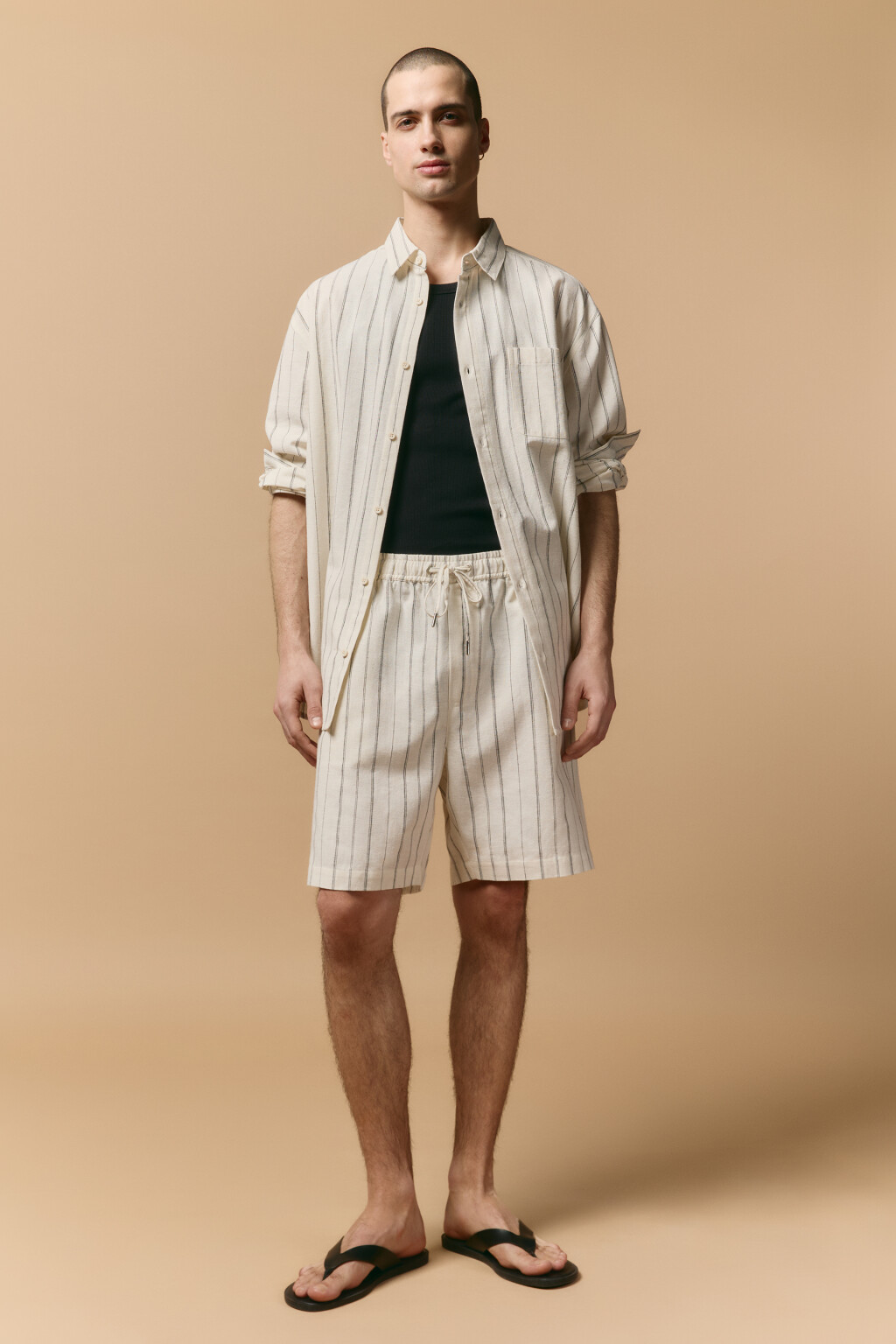 Шорты льняные в полоску - цвет белый - 4