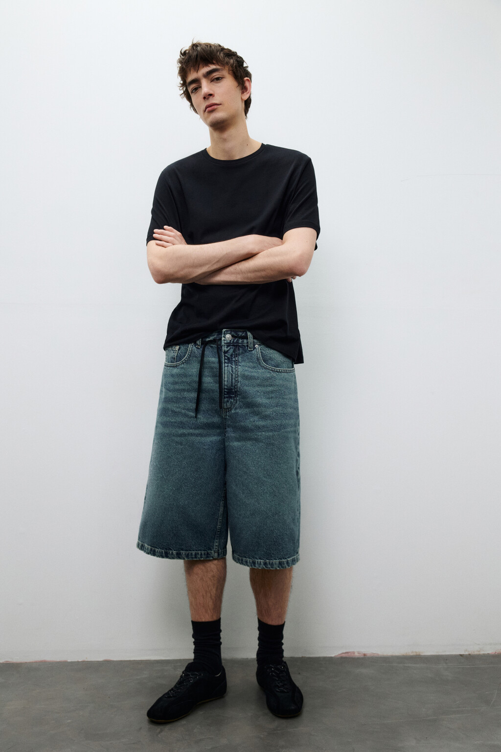 Джортсы широкие с вареным эффектом - цвет голубой - 1