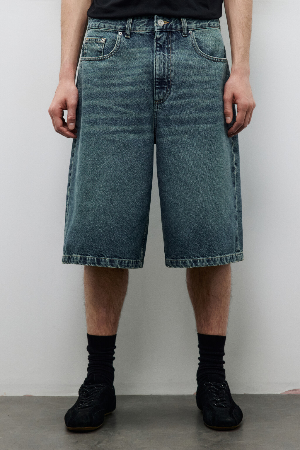 Джортсы широкие с вареным эффектом - цвет голубой - 2