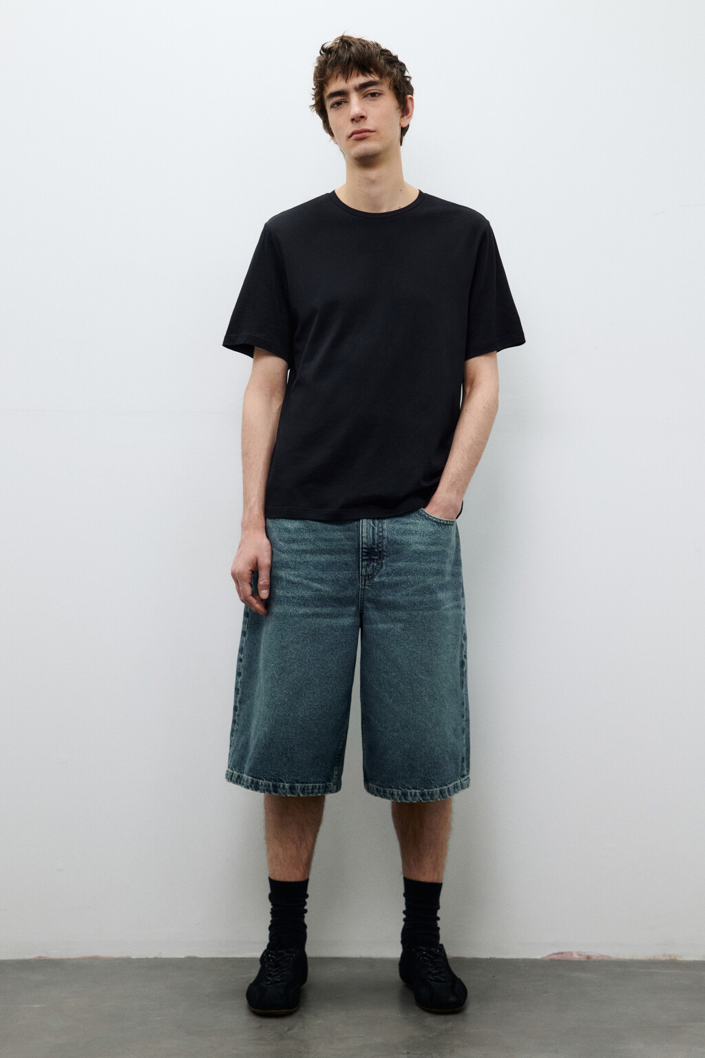 Джортсы широкие с вареным эффектом - цвет голубой - 4