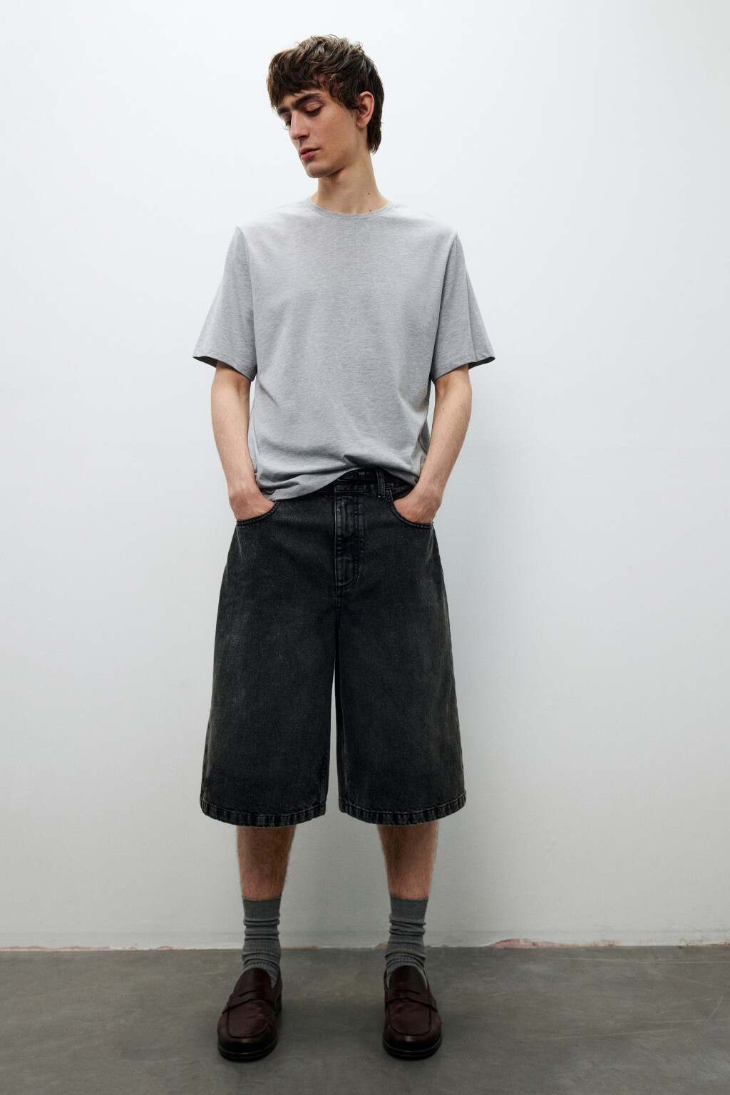 Джортсы широкие с вареным эффектом - цвет серый - 1