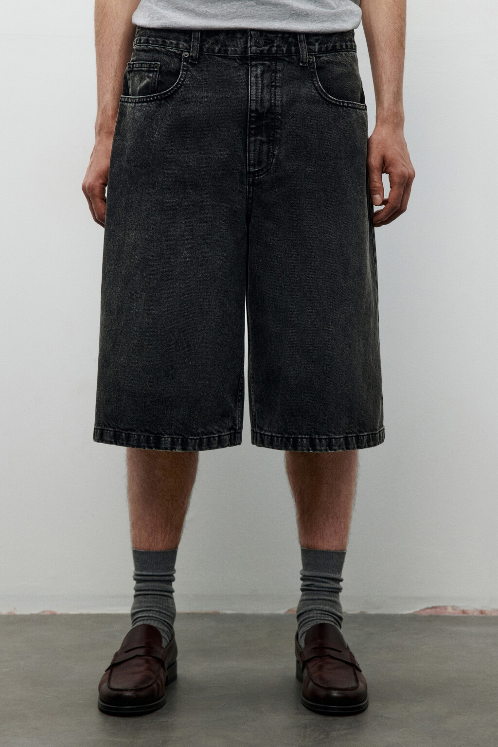 Джортсы широкие с вареным эффектом - цвет серый - 2