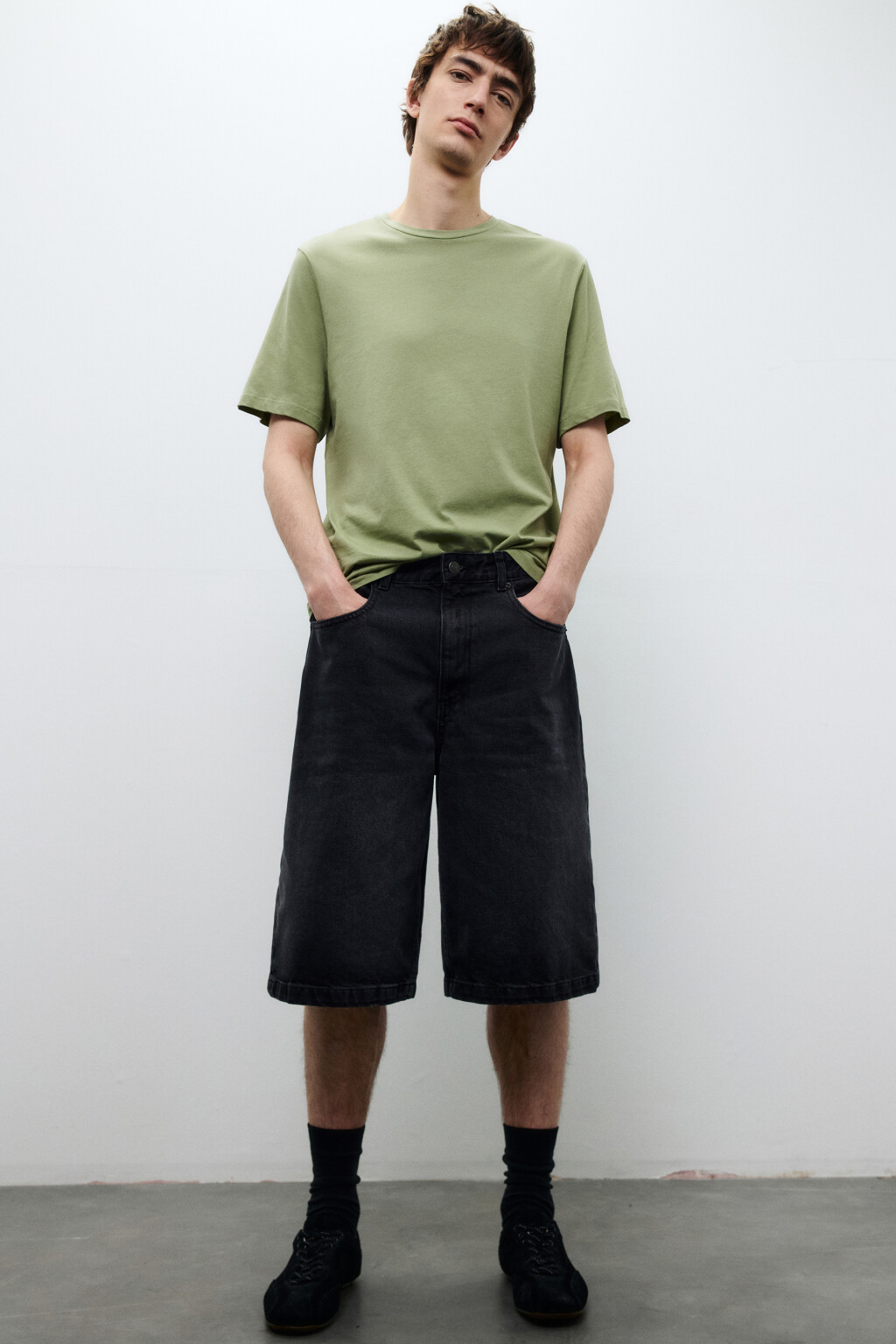 Джортсы широкие с вареным эффектом - цвет черный - 1