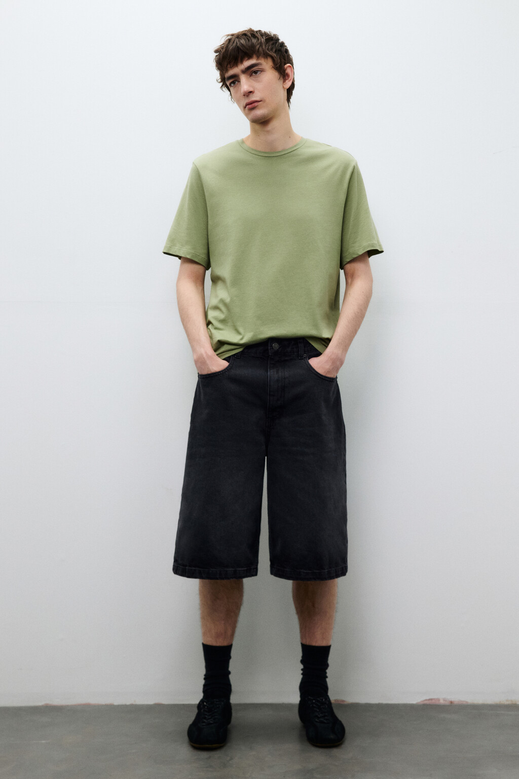 Джортсы широкие с вареным эффектом - цвет черный - 4