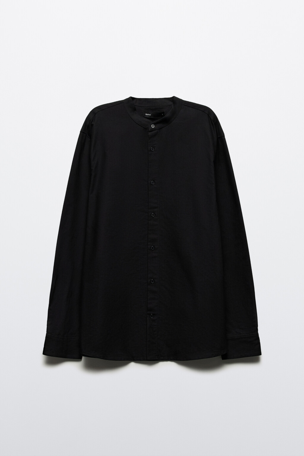Рубашка хлопковая с воротником-стойкой - цвет черный - 8