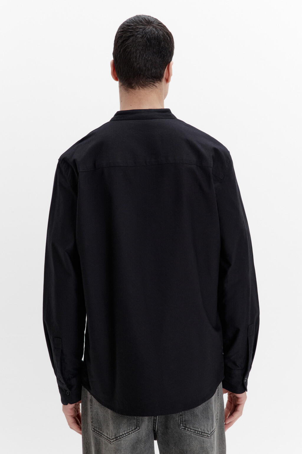 Рубашка хлопковая с воротником-стойкой - цвет черный - 4