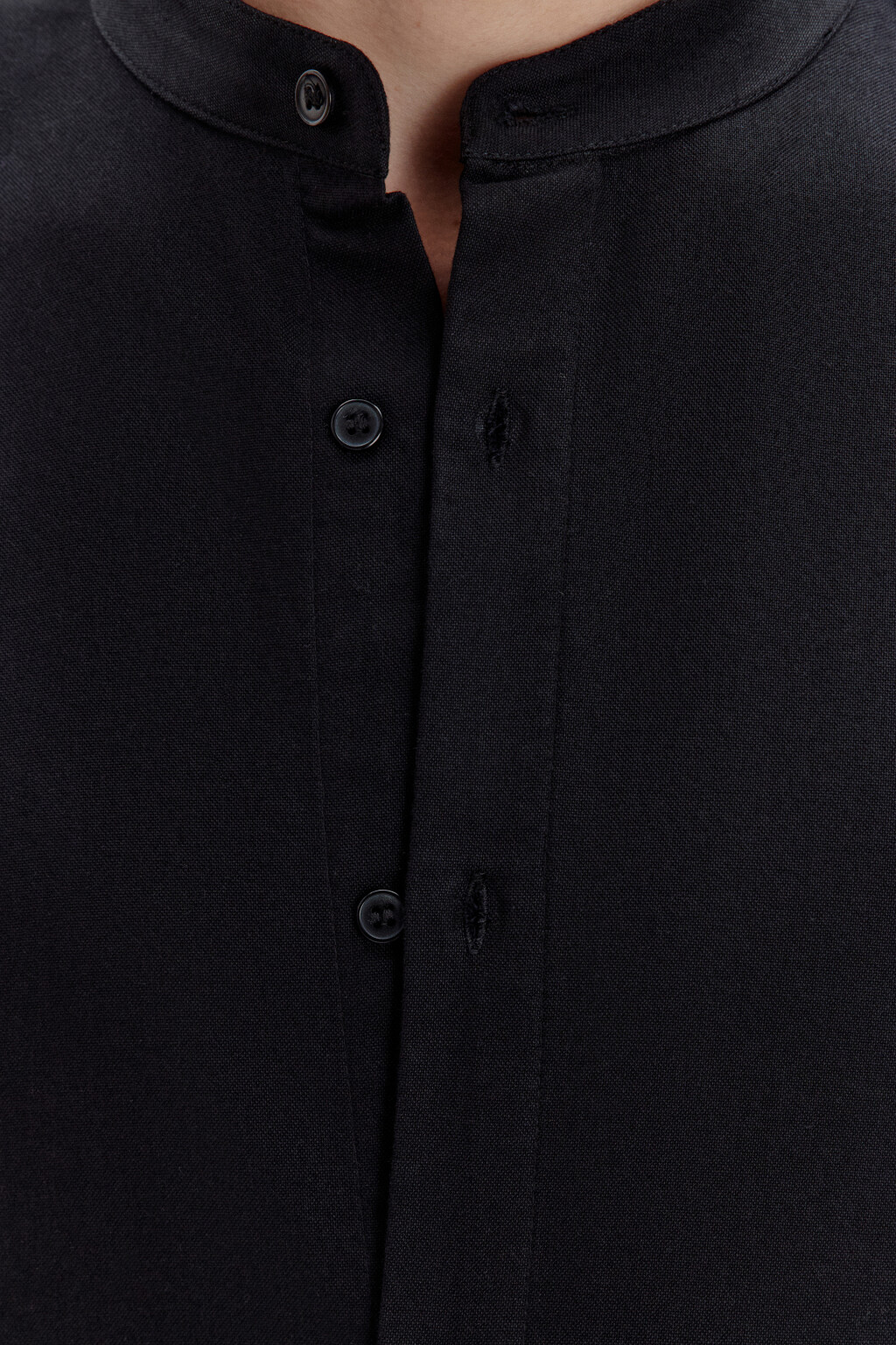 Рубашка хлопковая с воротником-стойкой - цвет черный - 6