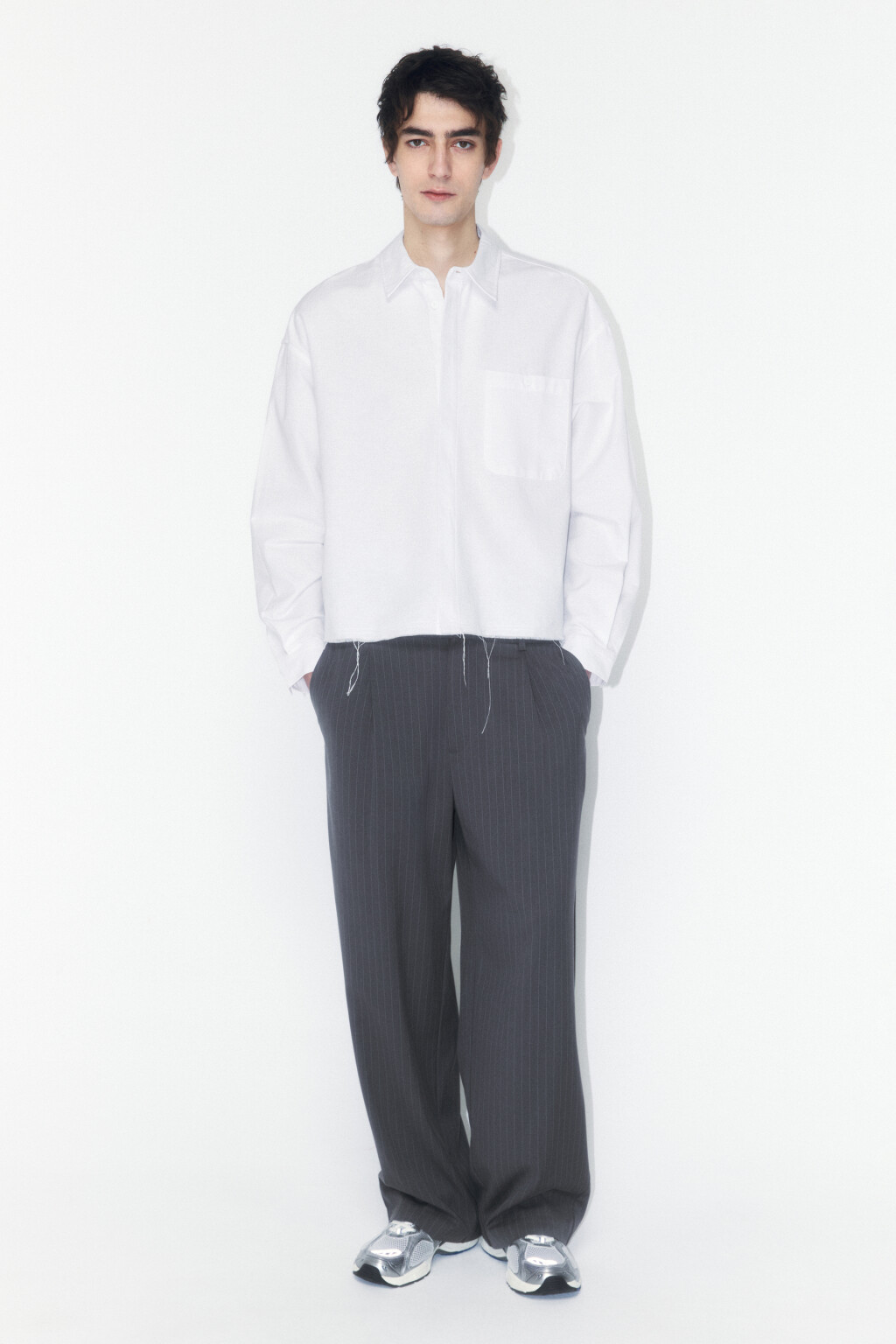 Рубашка хлопковая с обрезанными краями - цвет белый - 4