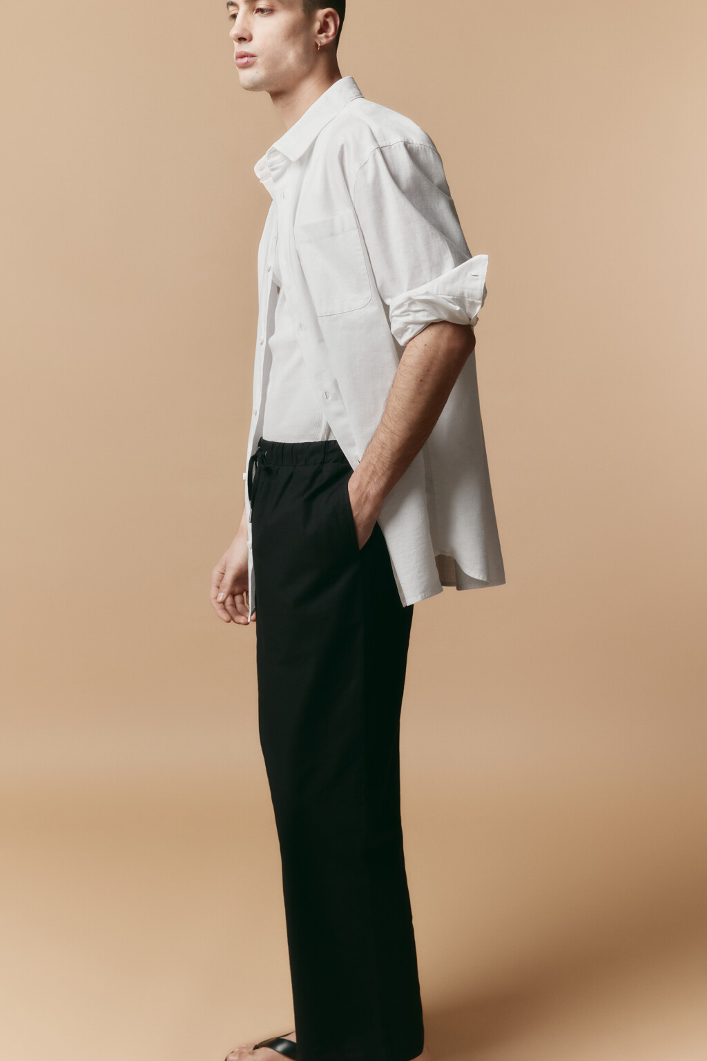 Рубашка льняная с длинным рукавом - цвет белый - 2