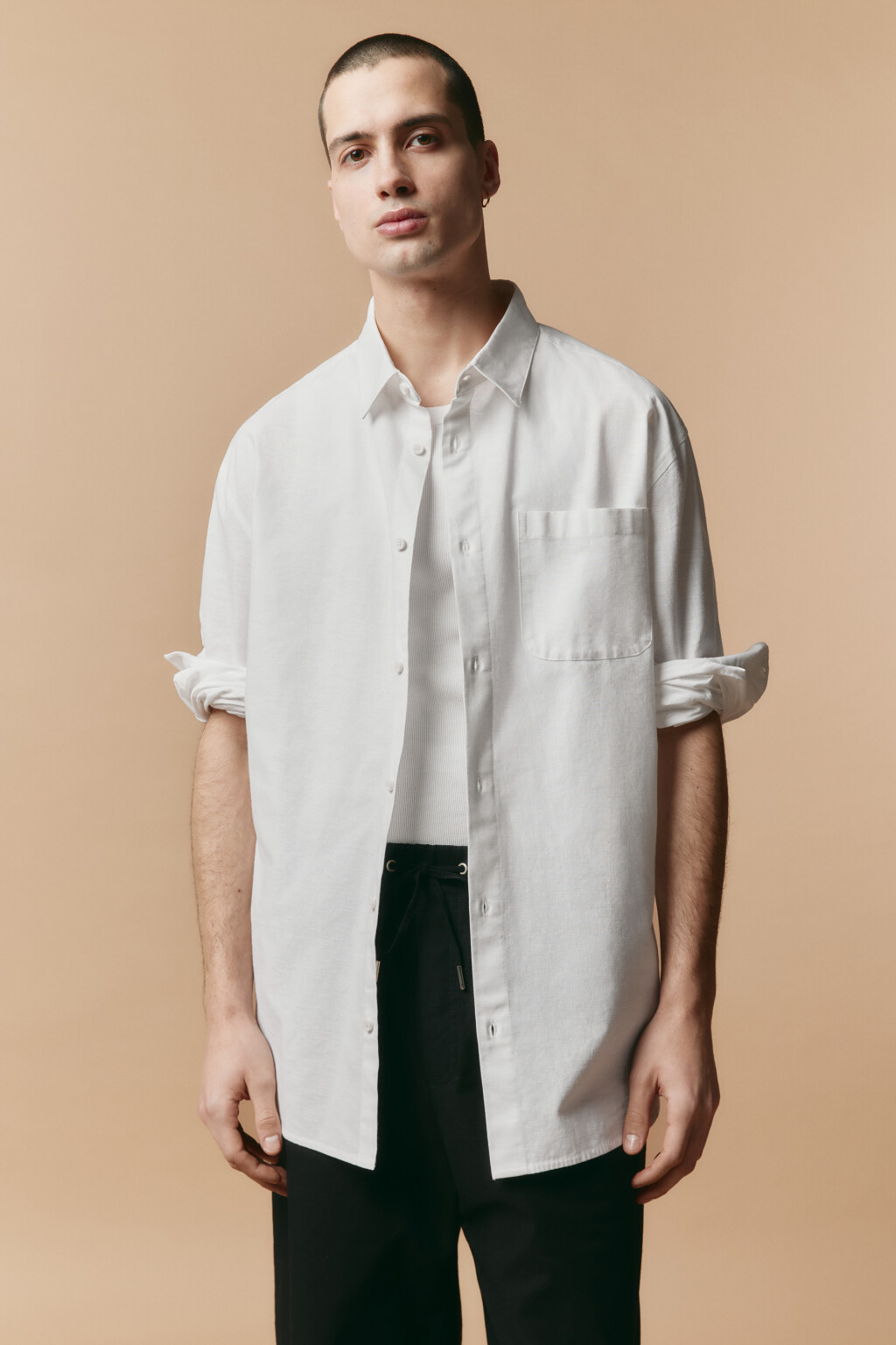 Рубашка льняная с длинным рукавом - цвет белый - 3