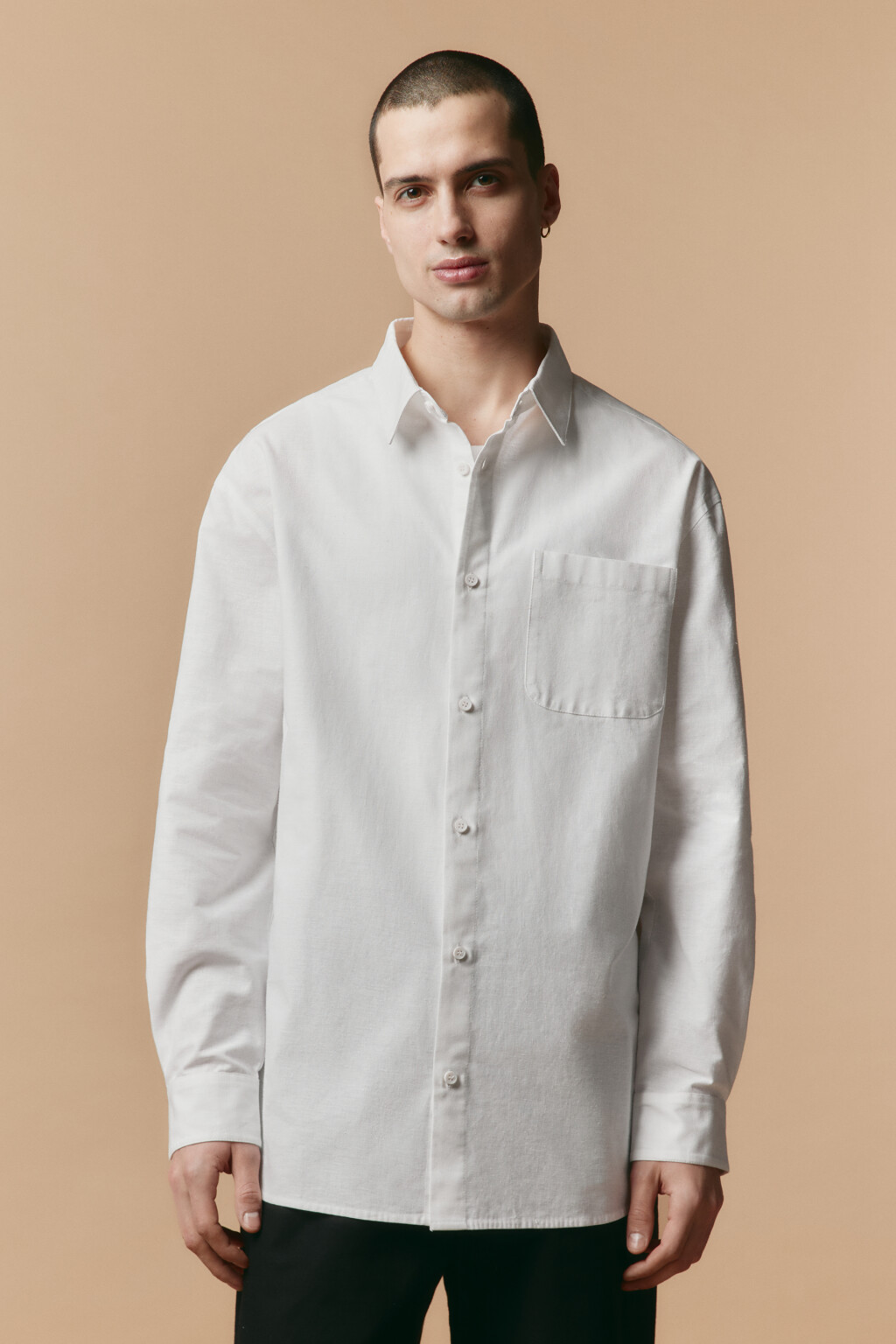 Рубашка льняная с длинным рукавом - цвет белый - 4