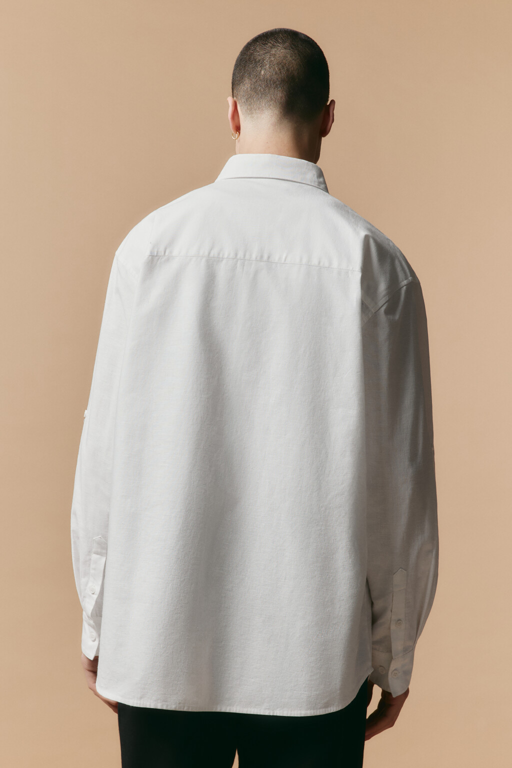 Рубашка льняная с длинным рукавом - цвет белый - 5