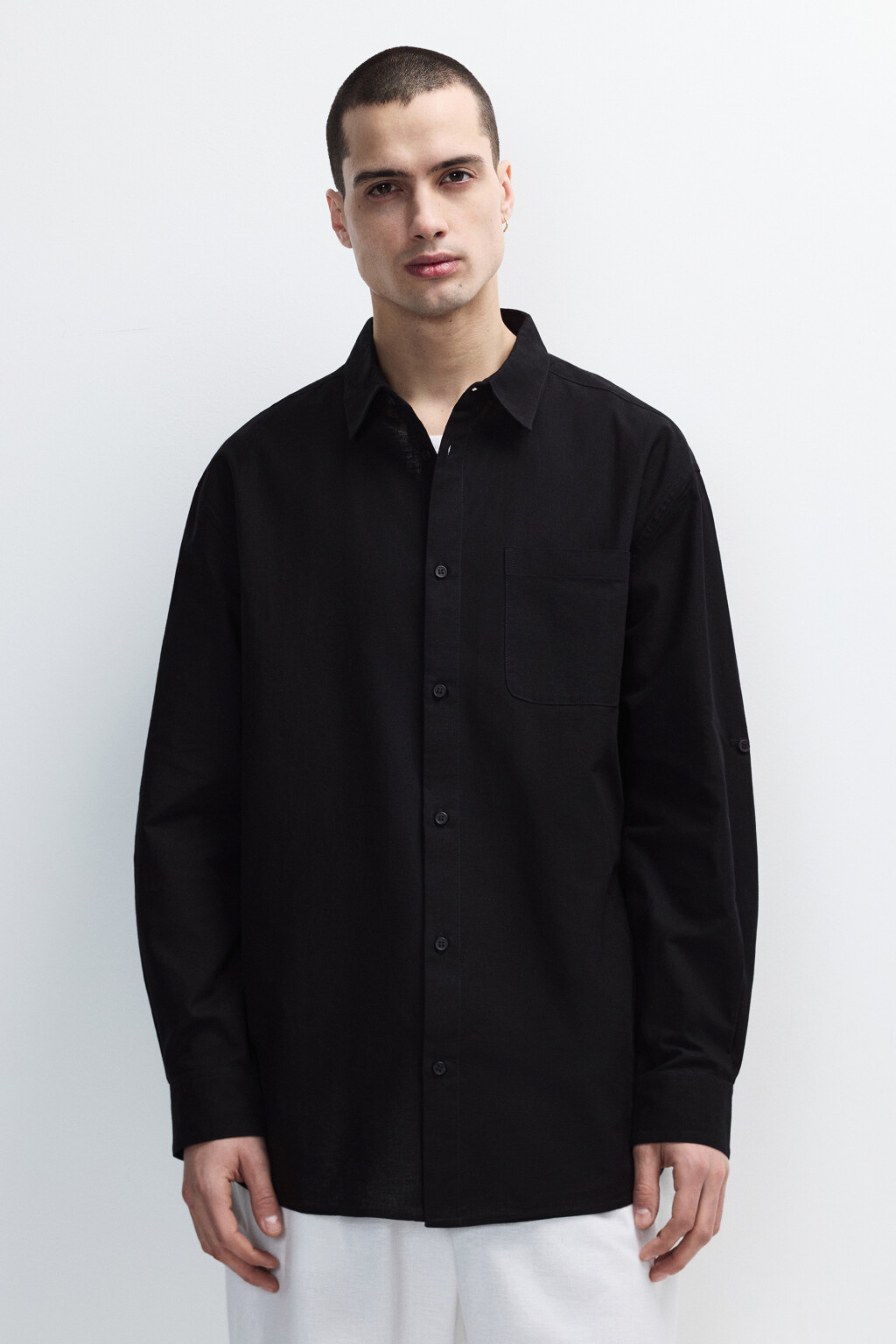 Рубашка льняная с длинным рукавом - цвет черный - 4