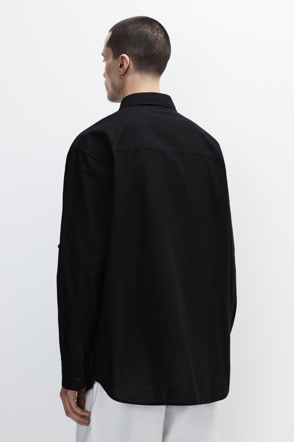 Рубашка льняная с длинным рукавом - цвет черный - 5
