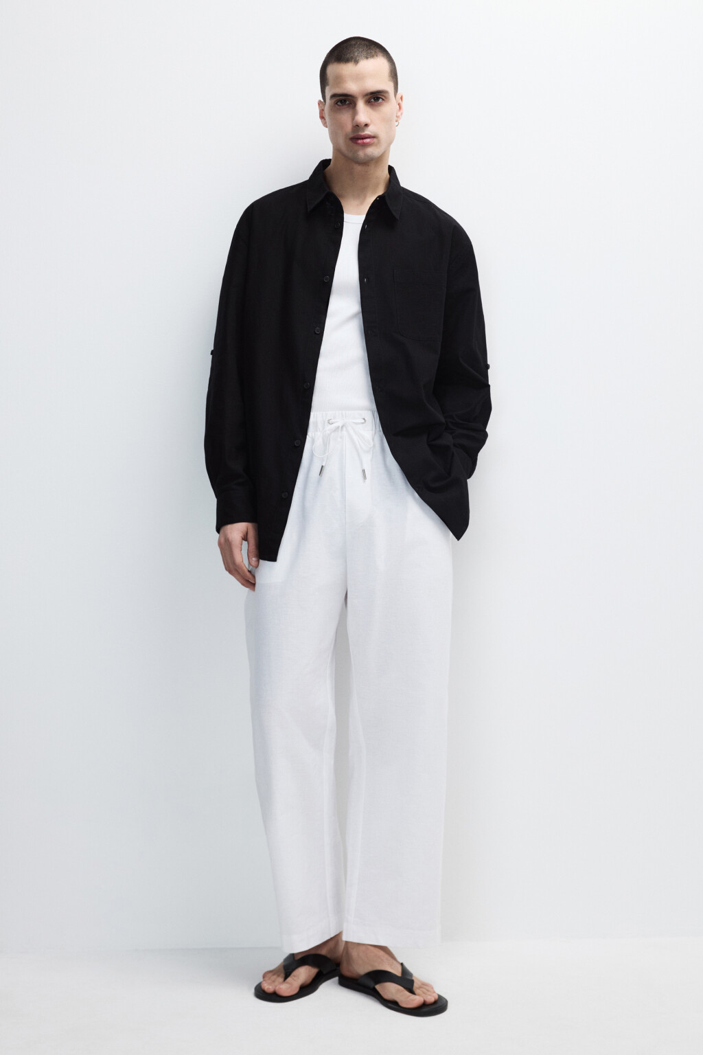 Рубашка льняная с длинным рукавом - цвет черный - 6