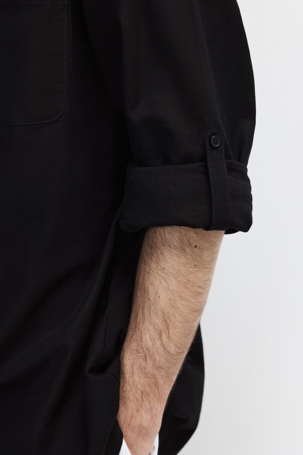 Рубашка льняная с длинным рукавом - цвет черный - 8