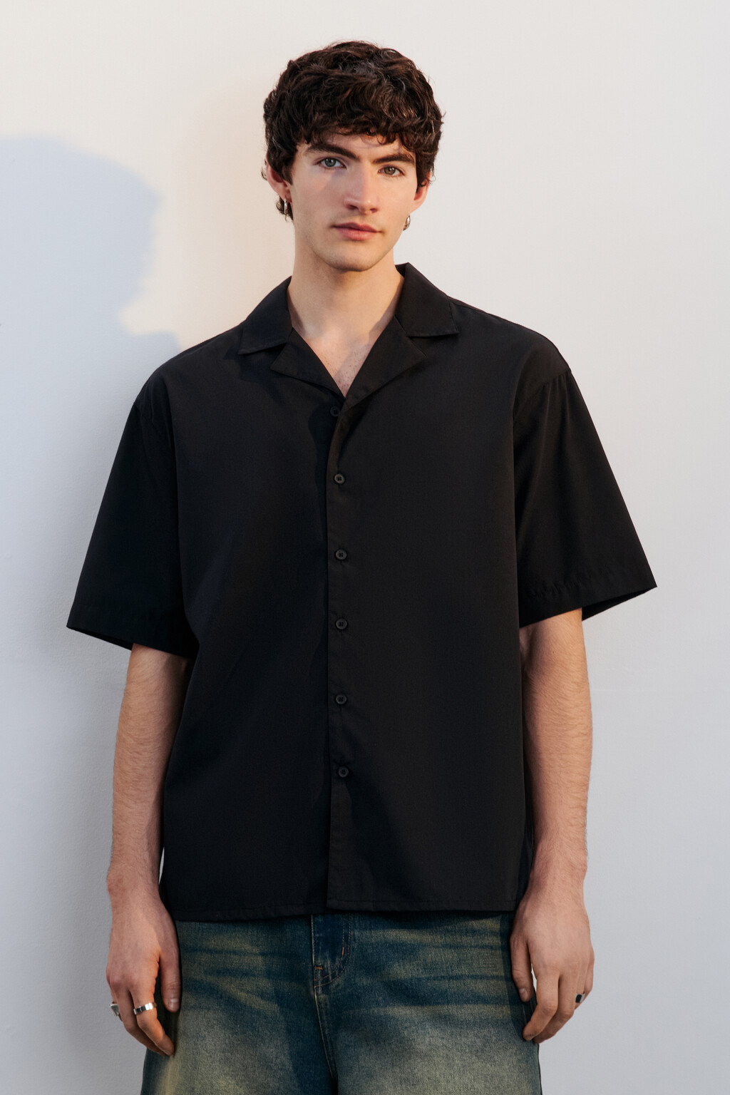 Рубашка прямая с коротким рукавом - цвет черный - 2