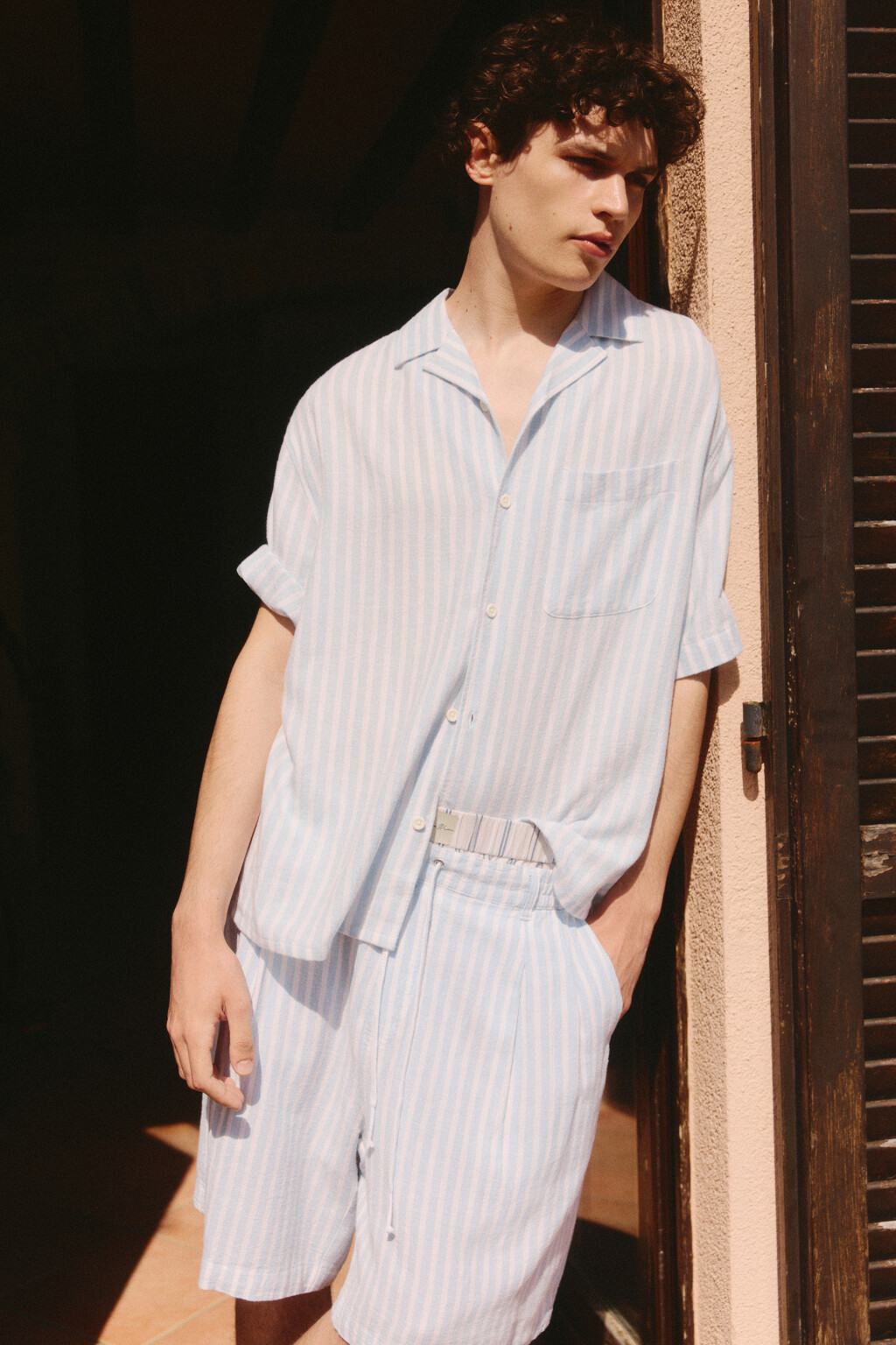 Рубашка льняная с коротким рукавом - цвет голубой - 7