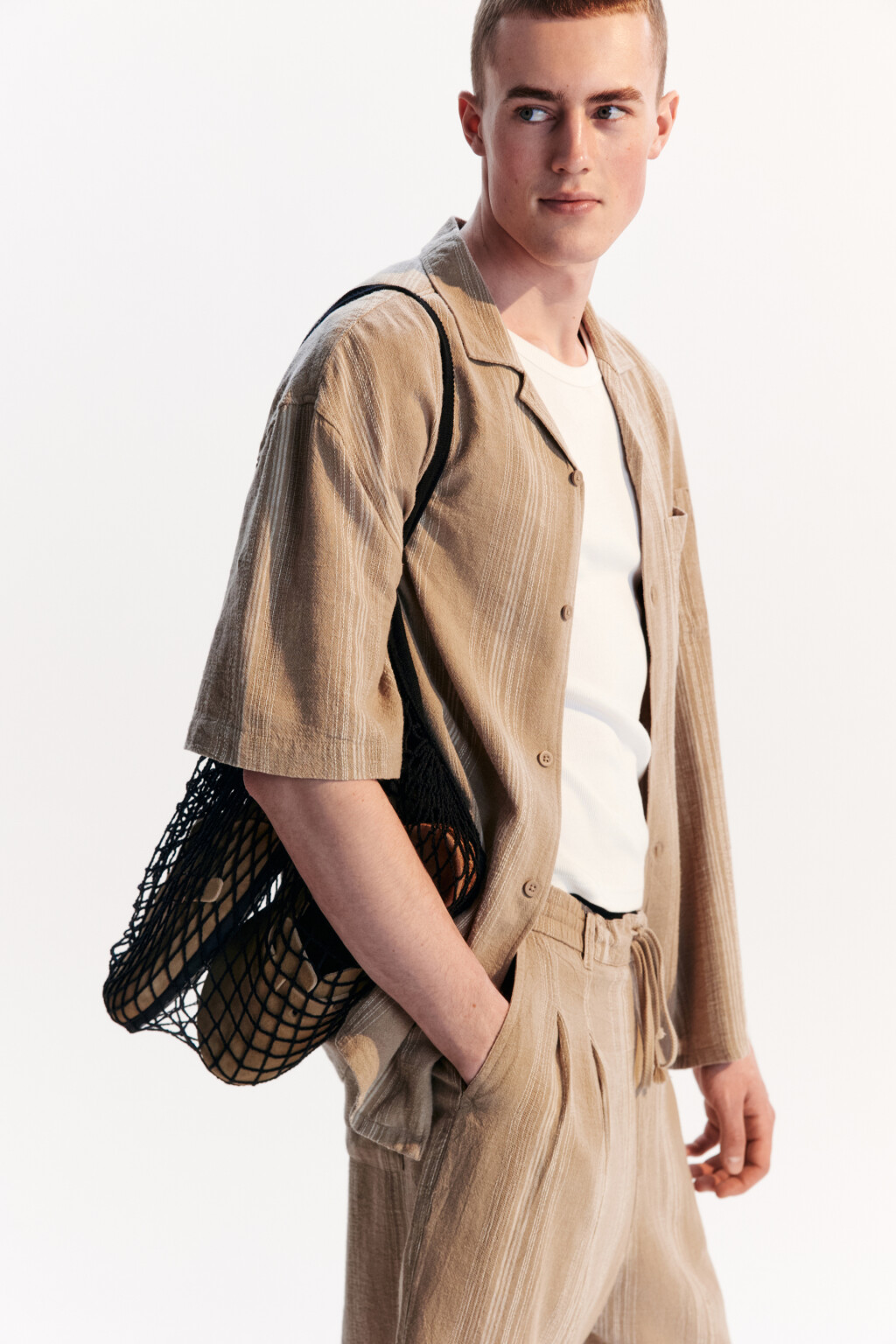 Рубашка льняная с коротким рукавом - цвет бежевый - 1