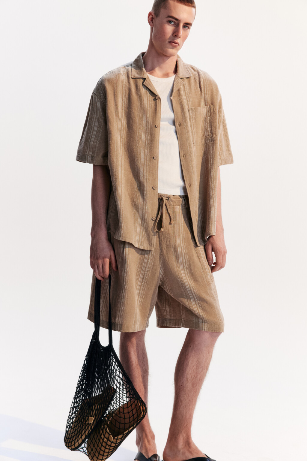 Рубашка льняная с коротким рукавом - цвет бежевый - 2
