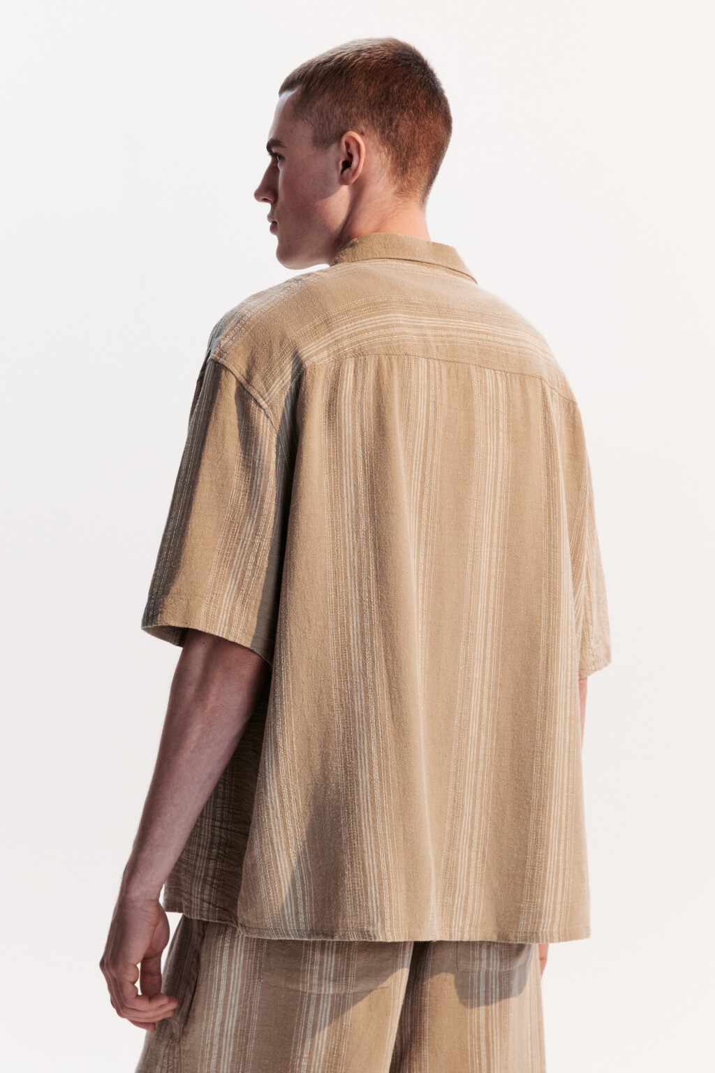 Рубашка льняная с коротким рукавом - цвет бежевый - 4