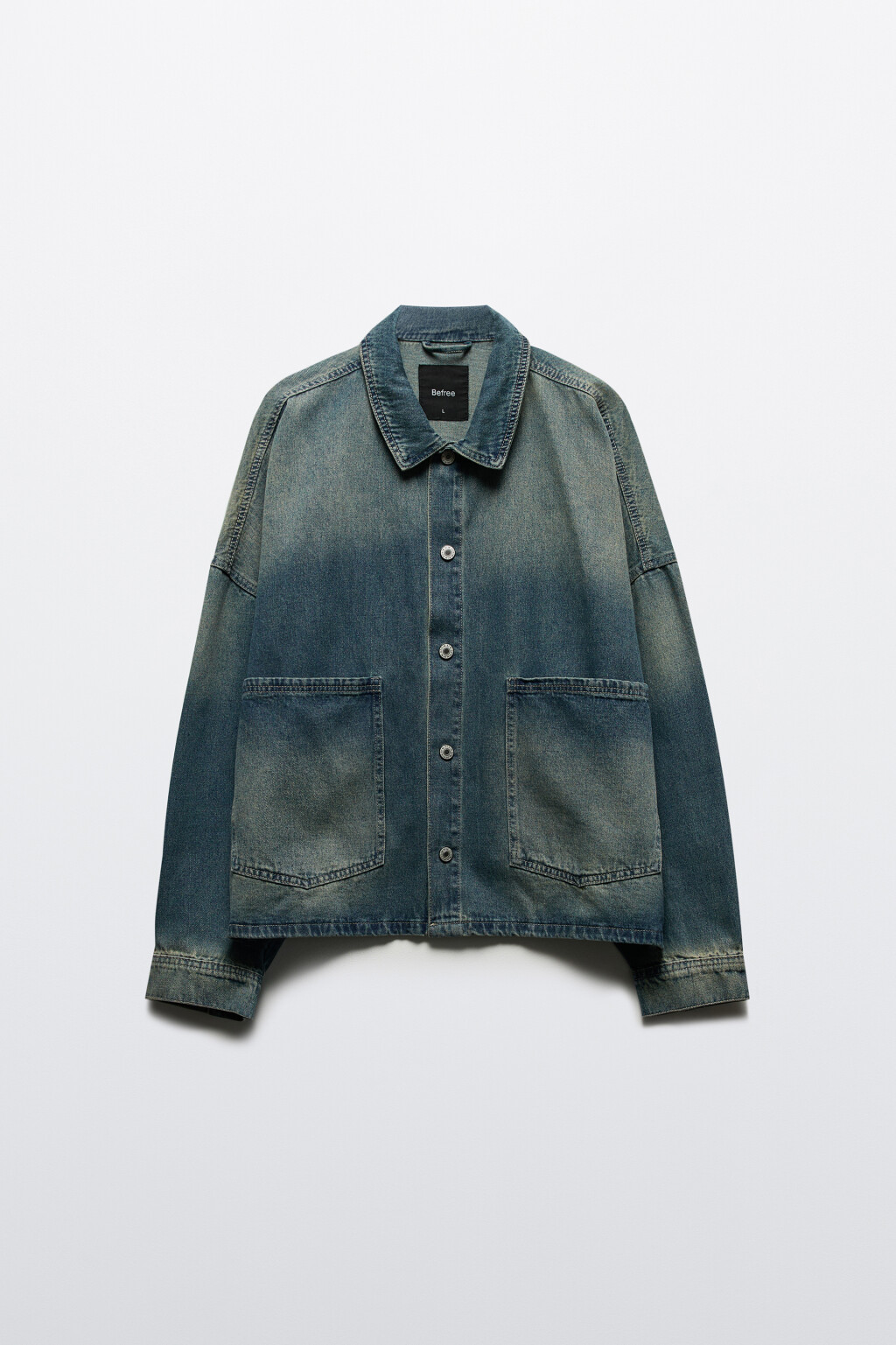 Рубашка джинсовая с накладными карманами - цвет голубой - 8