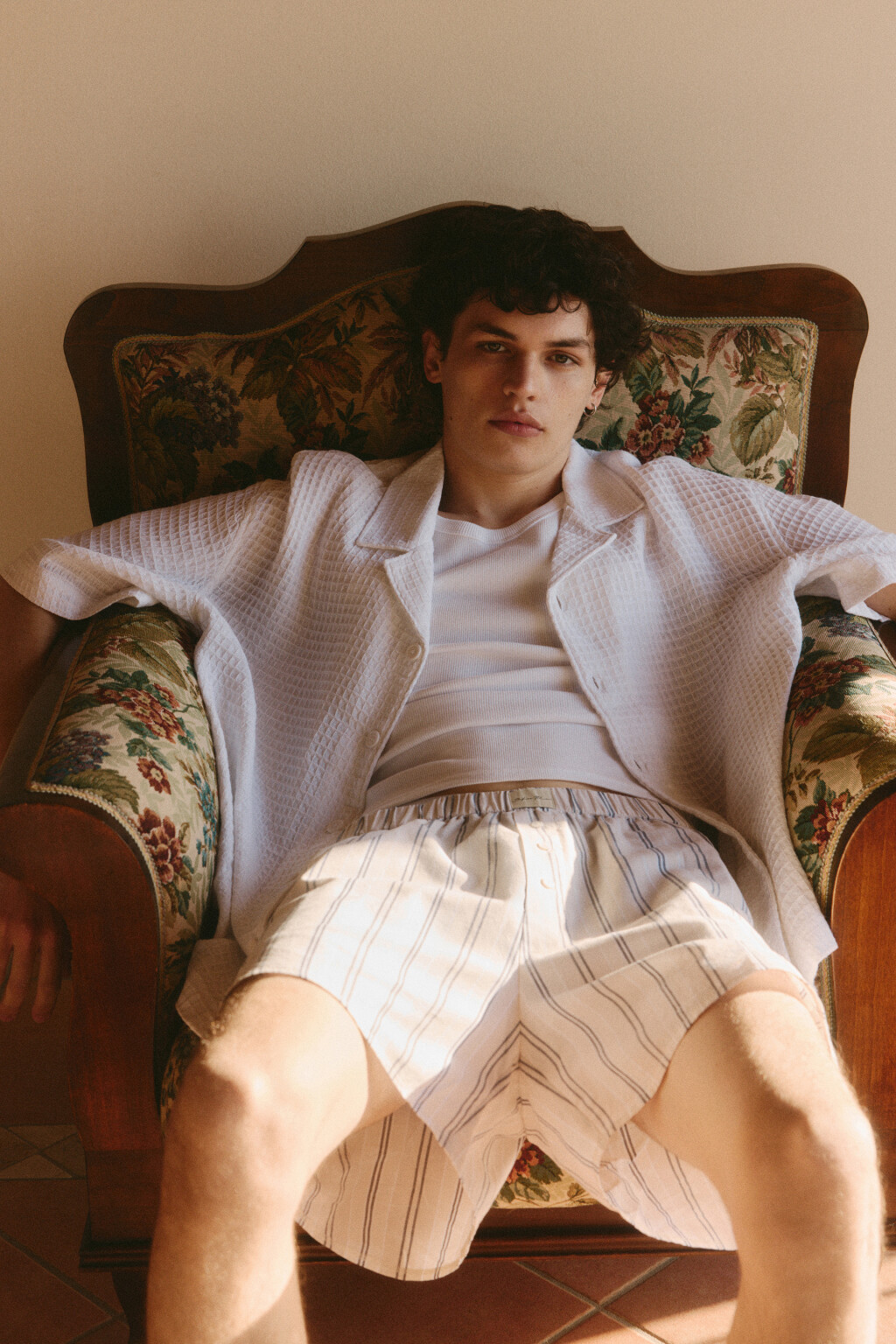 Рубашка хлопковая с вафельной фактурой - цвет белый - 8