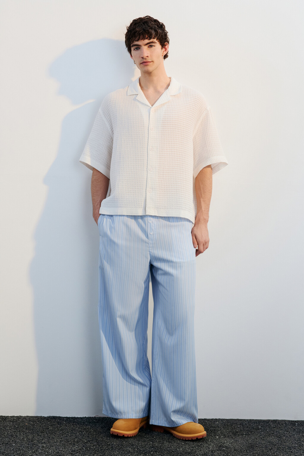 Рубашка хлопковая с вафельной фактурой - цвет белый - 4