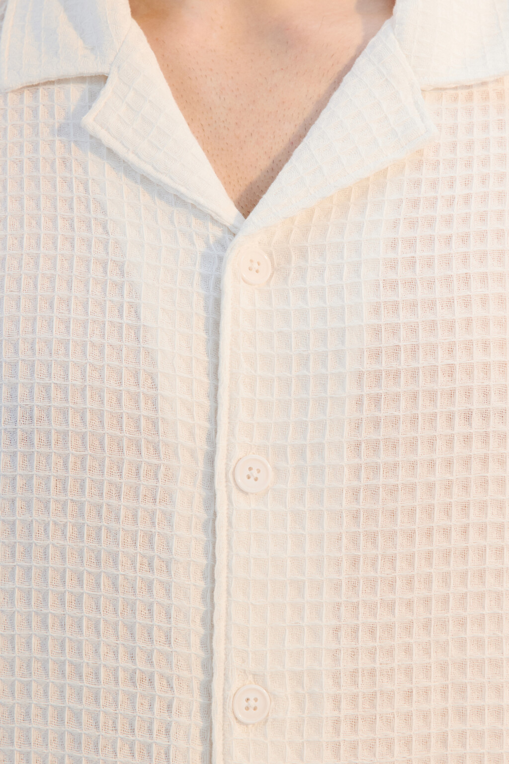 Рубашка хлопковая с вафельной фактурой - цвет белый - 5