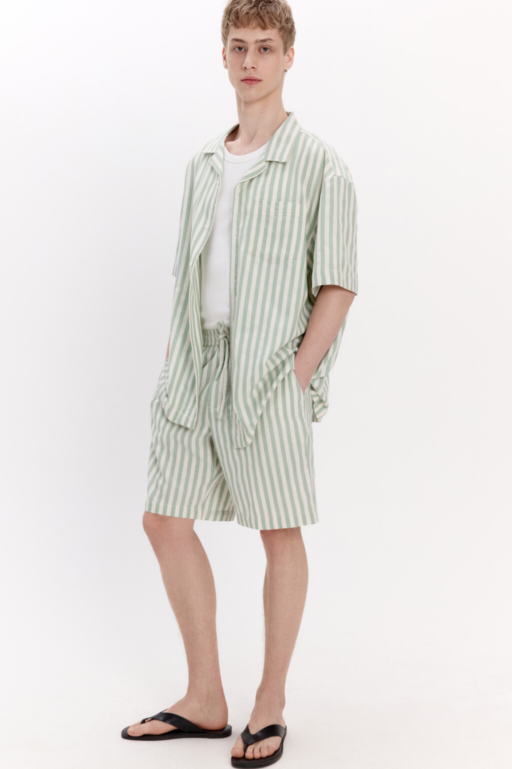 Рубашка хлопковая в полоску - цвет зеленый - 2