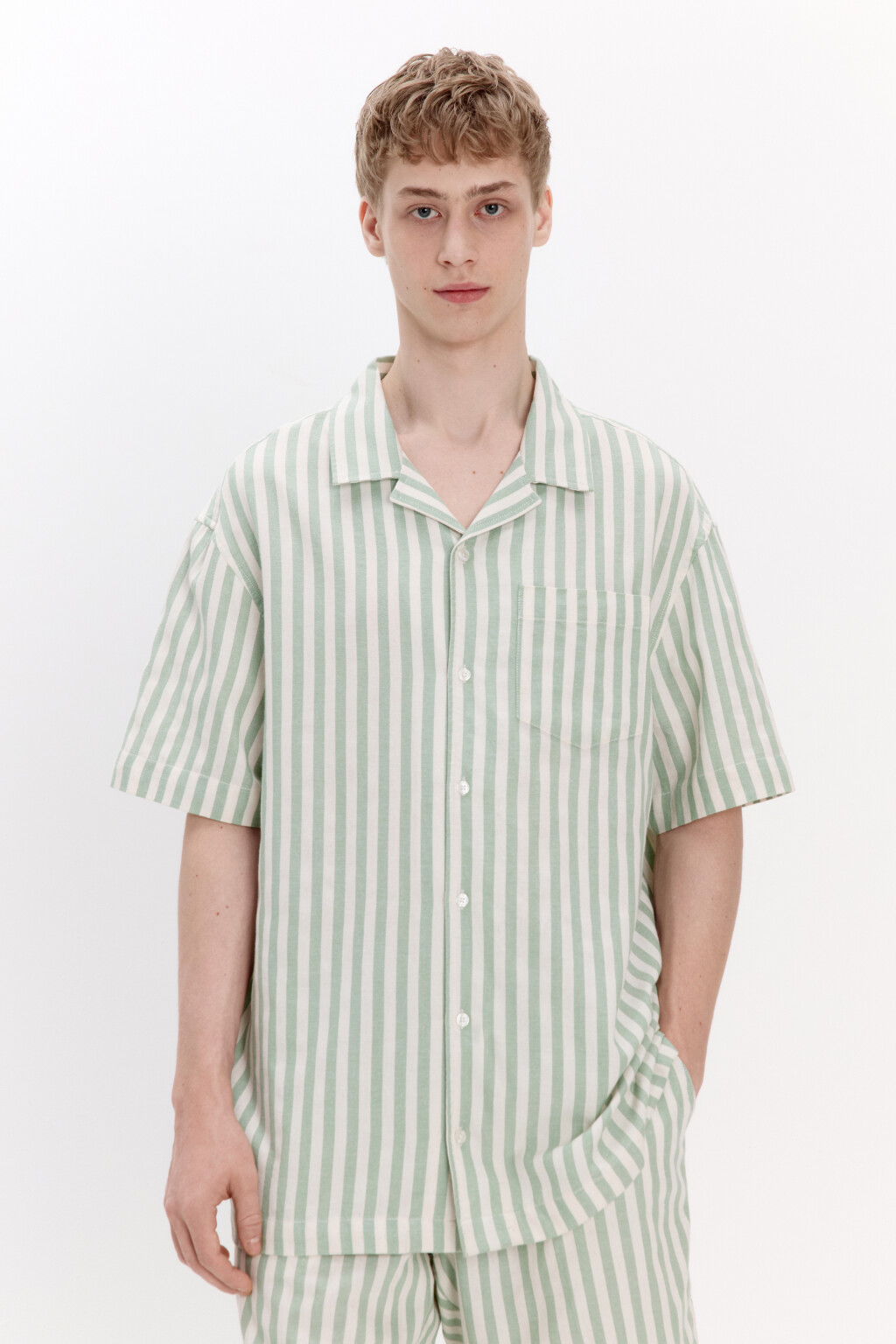Рубашка хлопковая в полоску - цвет зеленый - 3