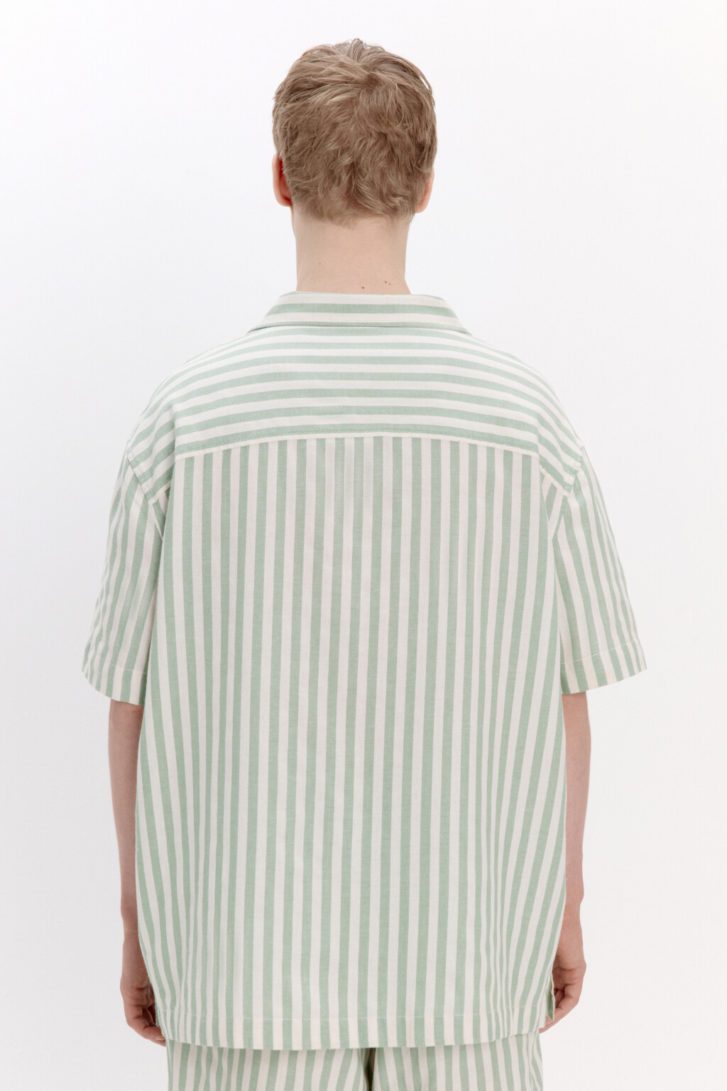 Рубашка хлопковая в полоску - цвет зеленый - 4