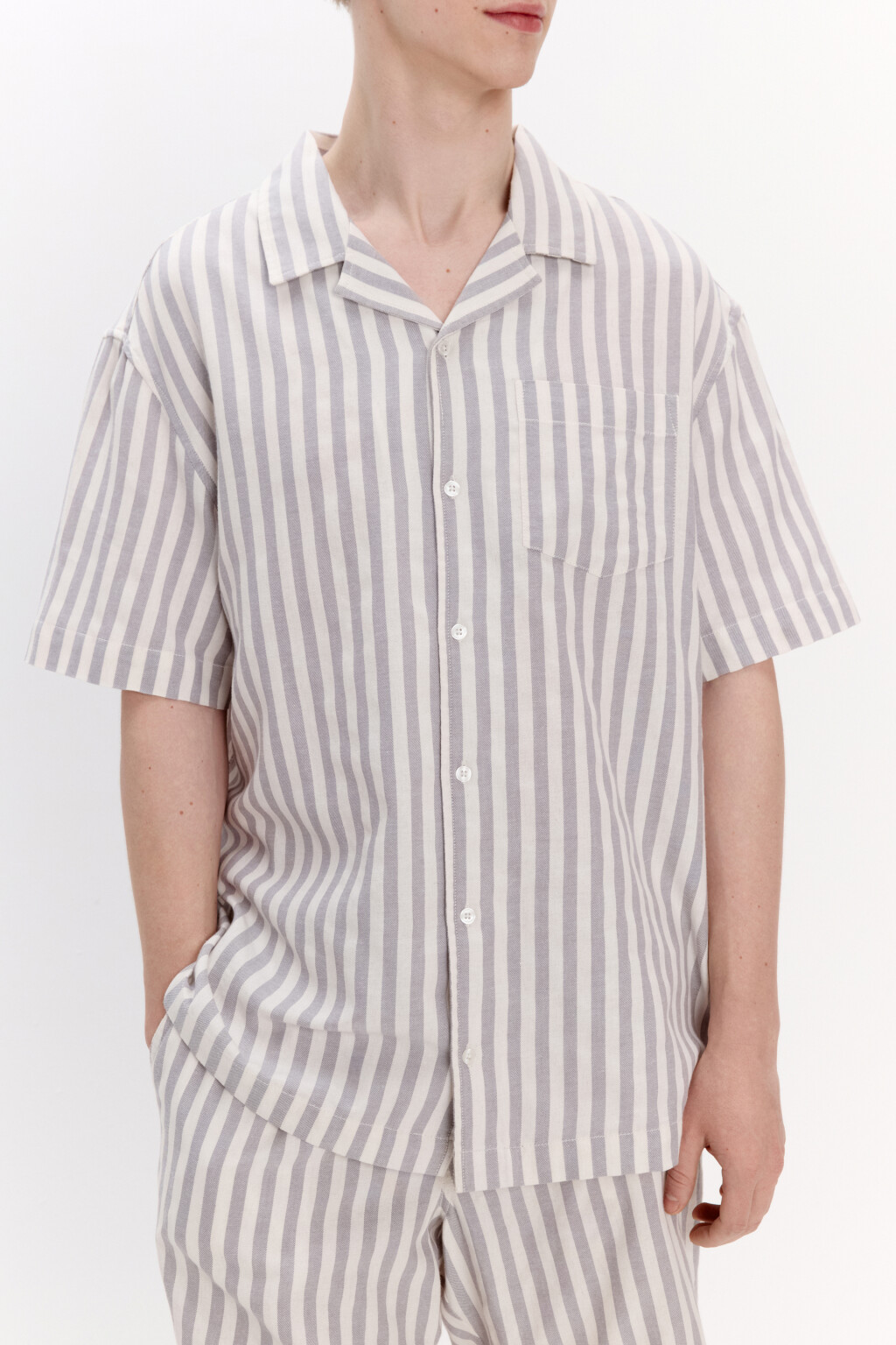 Рубашка хлопковая в полоску - цвет серый - 1