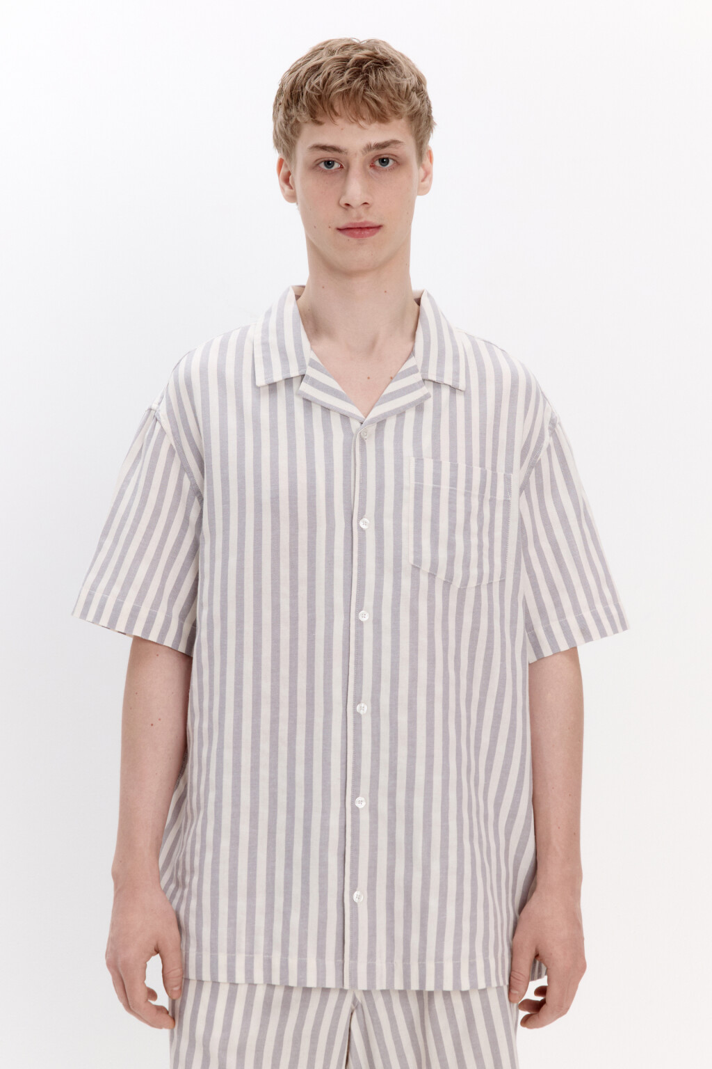 Рубашка хлопковая в полоску - цвет серый - 2