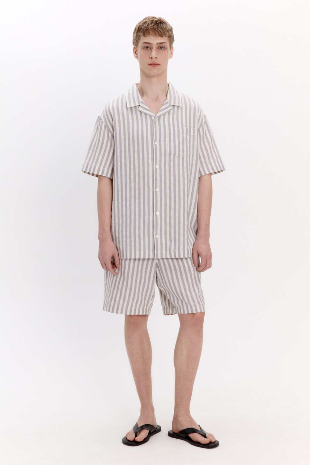 Рубашка хлопковая в полоску - цвет серый - 4