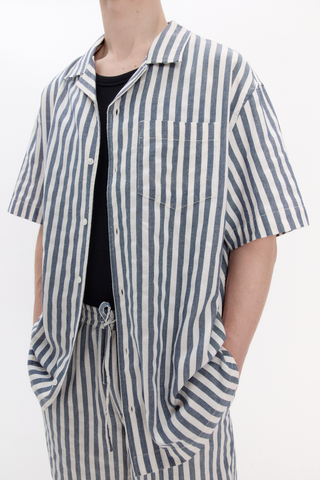 Рубашка хлопковая в полоску - цвет синий - 1