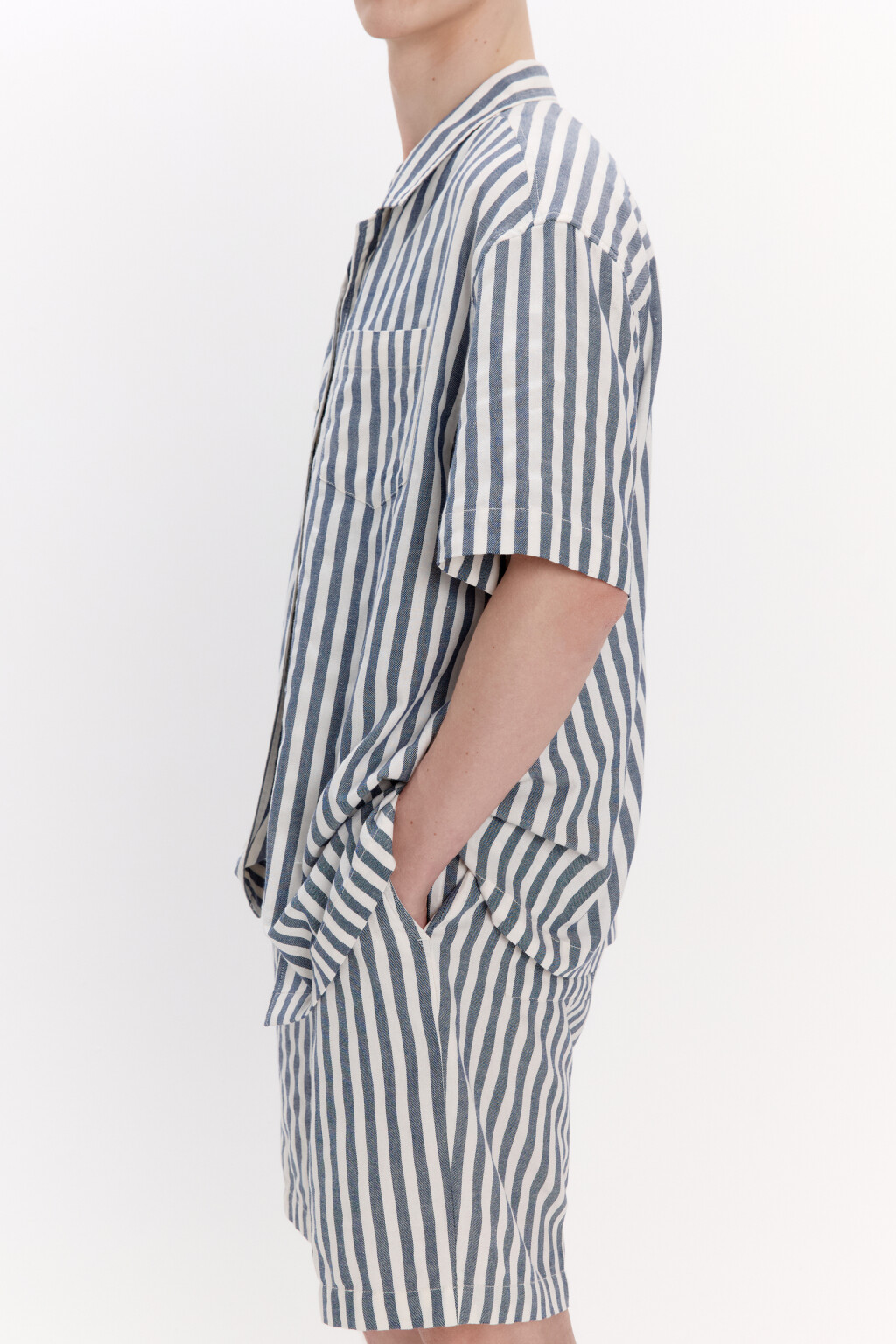 Рубашка хлопковая в полоску - цвет синий - 2