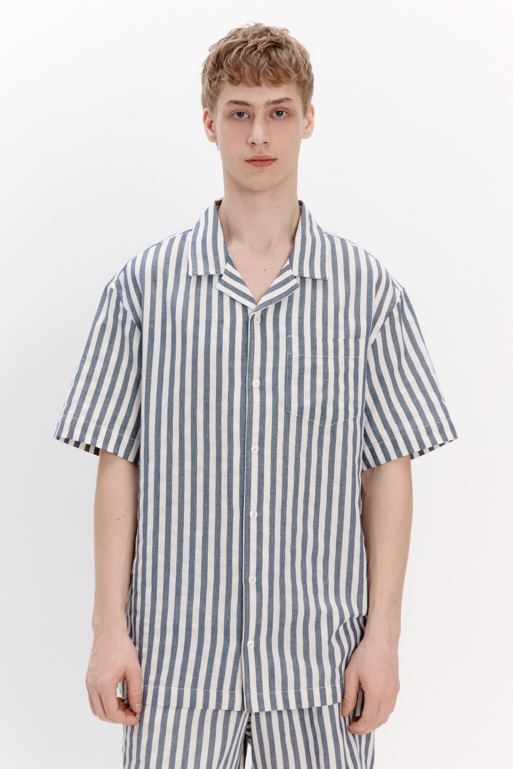 Рубашка хлопковая в полоску - цвет синий - 3