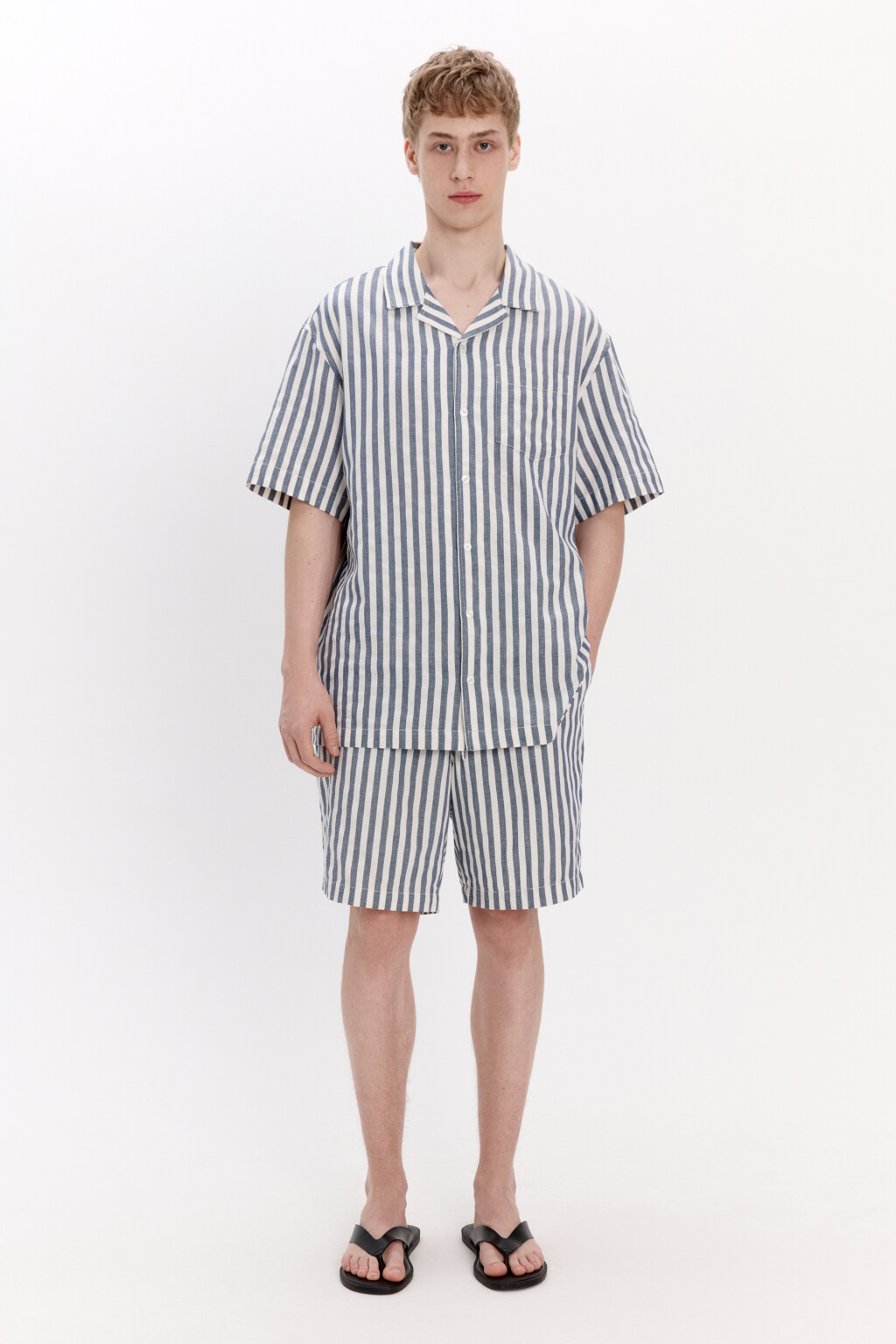 Рубашка хлопковая в полоску - цвет синий - 5