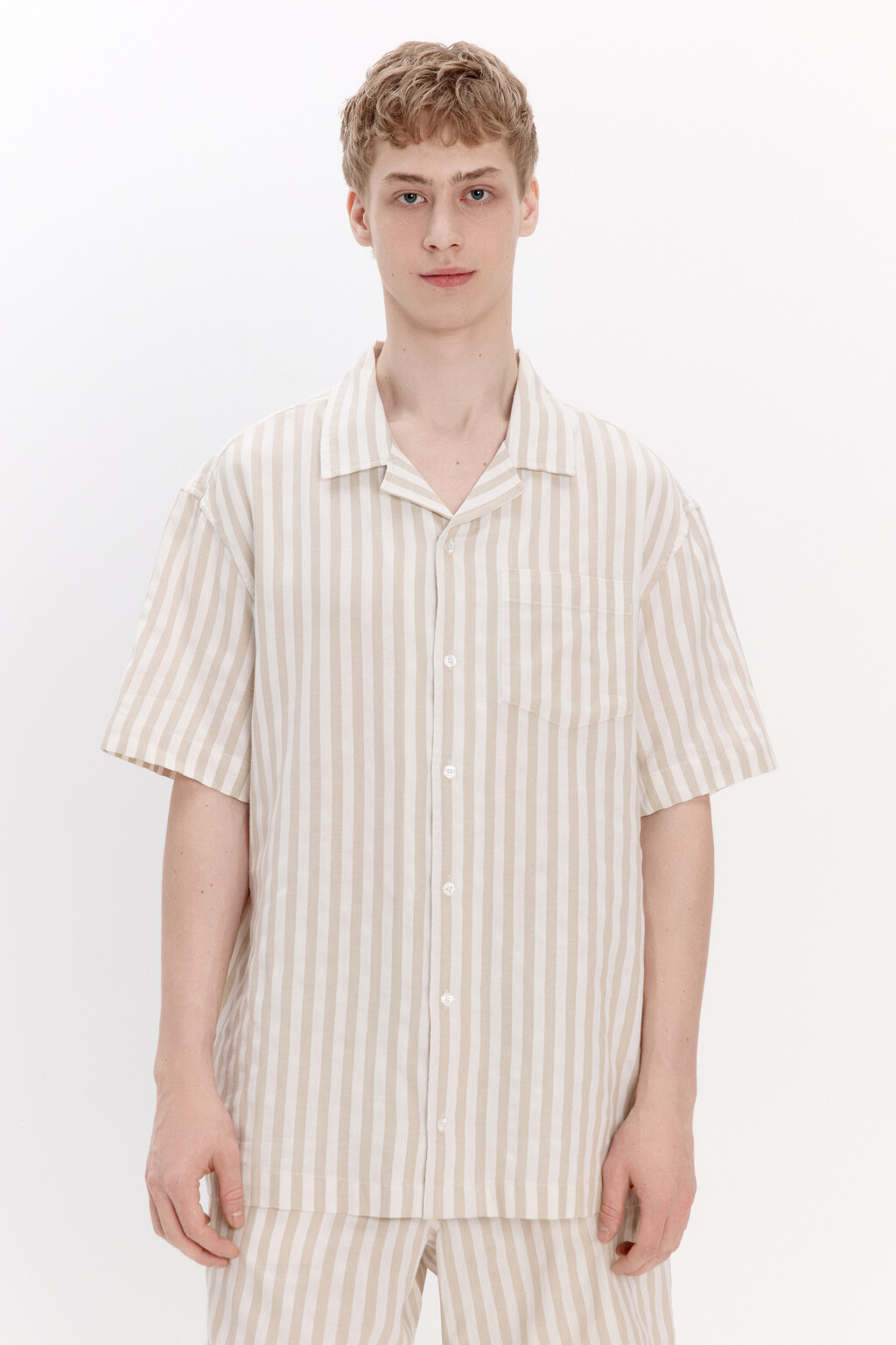 Рубашка хлопковая в полоску - цвет бежевый - 2
